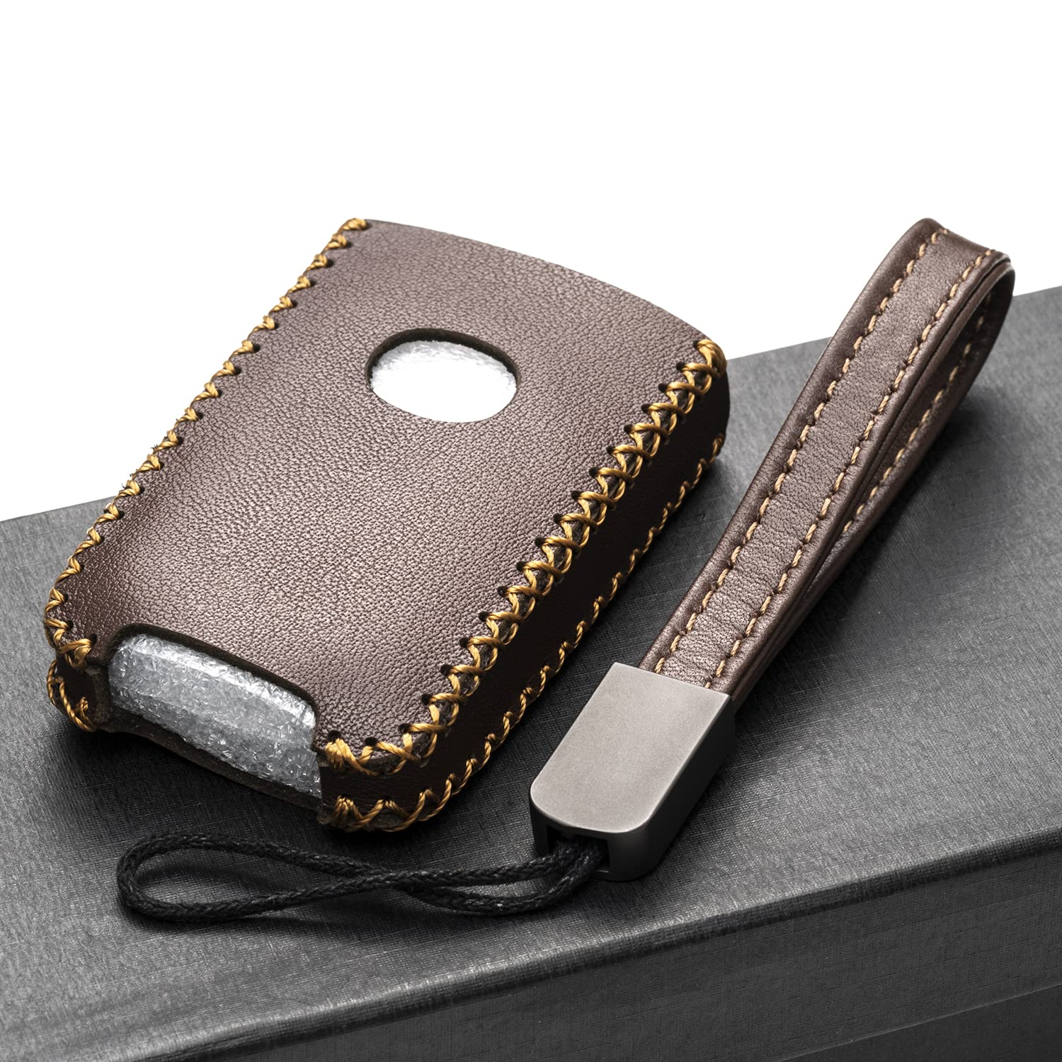 Vitodeco Leather Smart Key Fob Case Cover for Mazda 3, 6, CX-5, 2020-2025, 4-Button, Brown