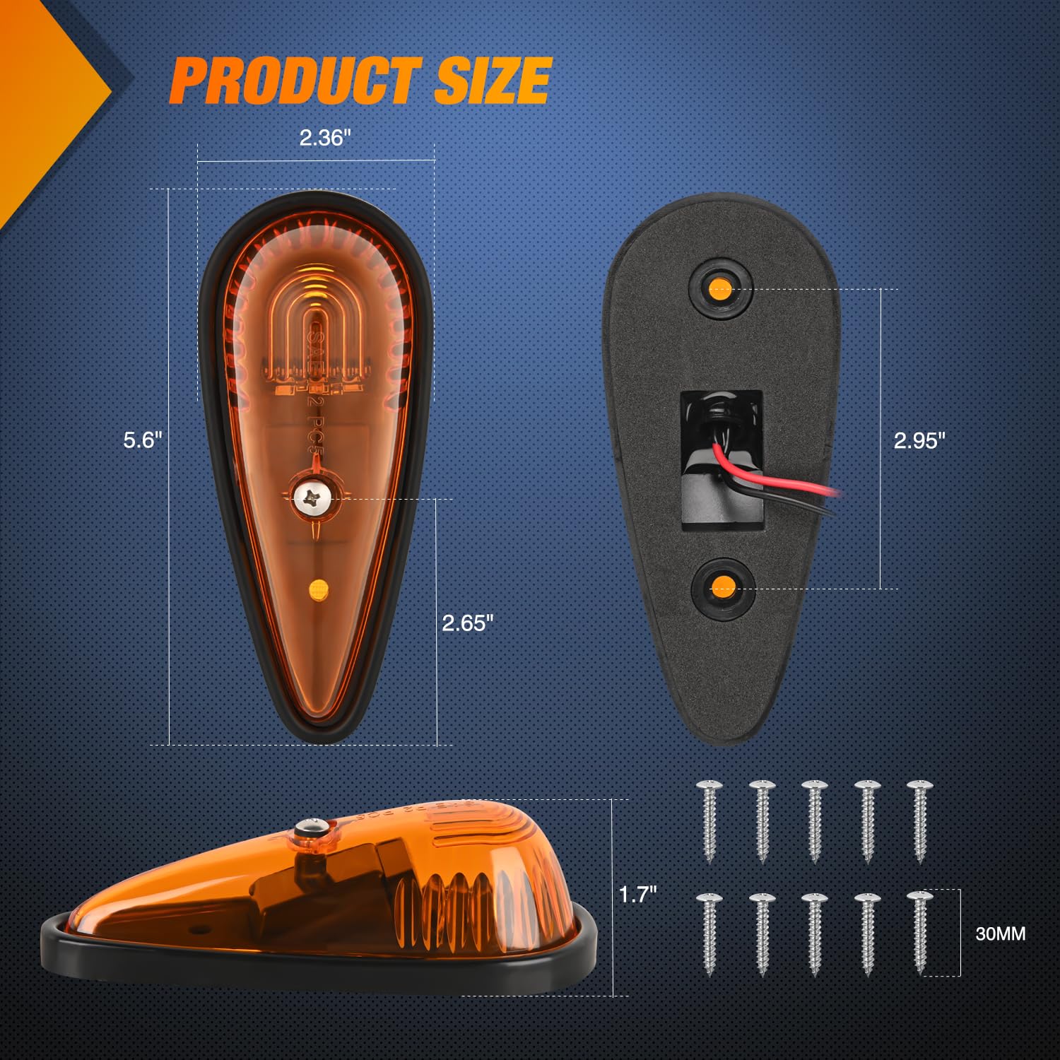 Nilight Cab Roof Marker Light 5 Pcs Amber Teardrop Top Clearance Indicator Lights Waterproof Surface Mount Running Lamp For Heav