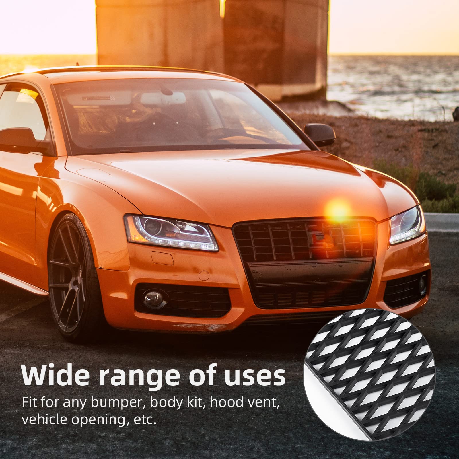 Aggauto 47'X16' Abs Plastic Universal Car Grill Mesh, Automotive Grille Insert Bumper Rhombic Hole 10X30Mm Grids Black