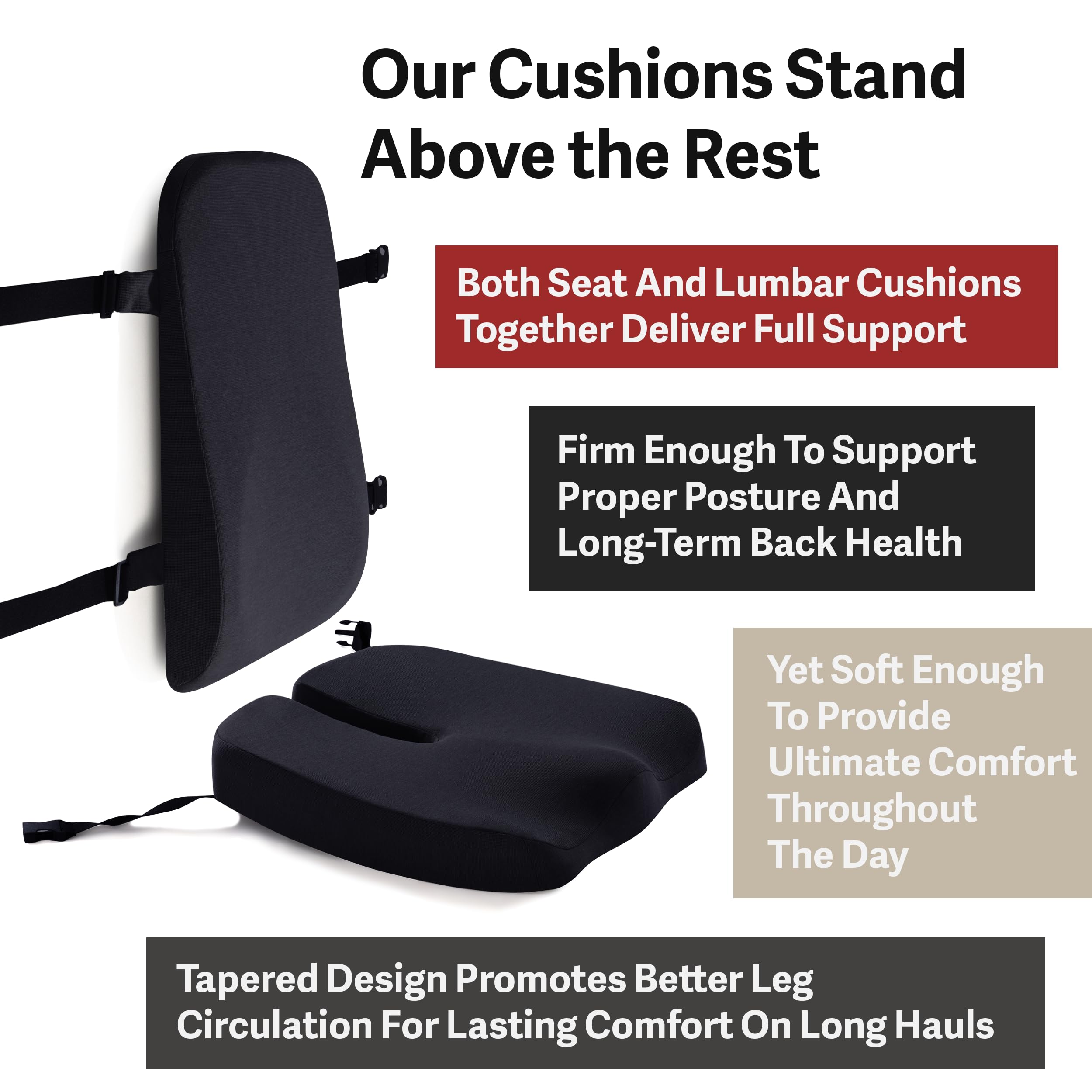 Elmara Semi-Truck Seat Cushion Set - Ergonomic Memory Foam, Large, Black - Doctor-Designed Comfort for Long-Haul Drivers, Model M103
