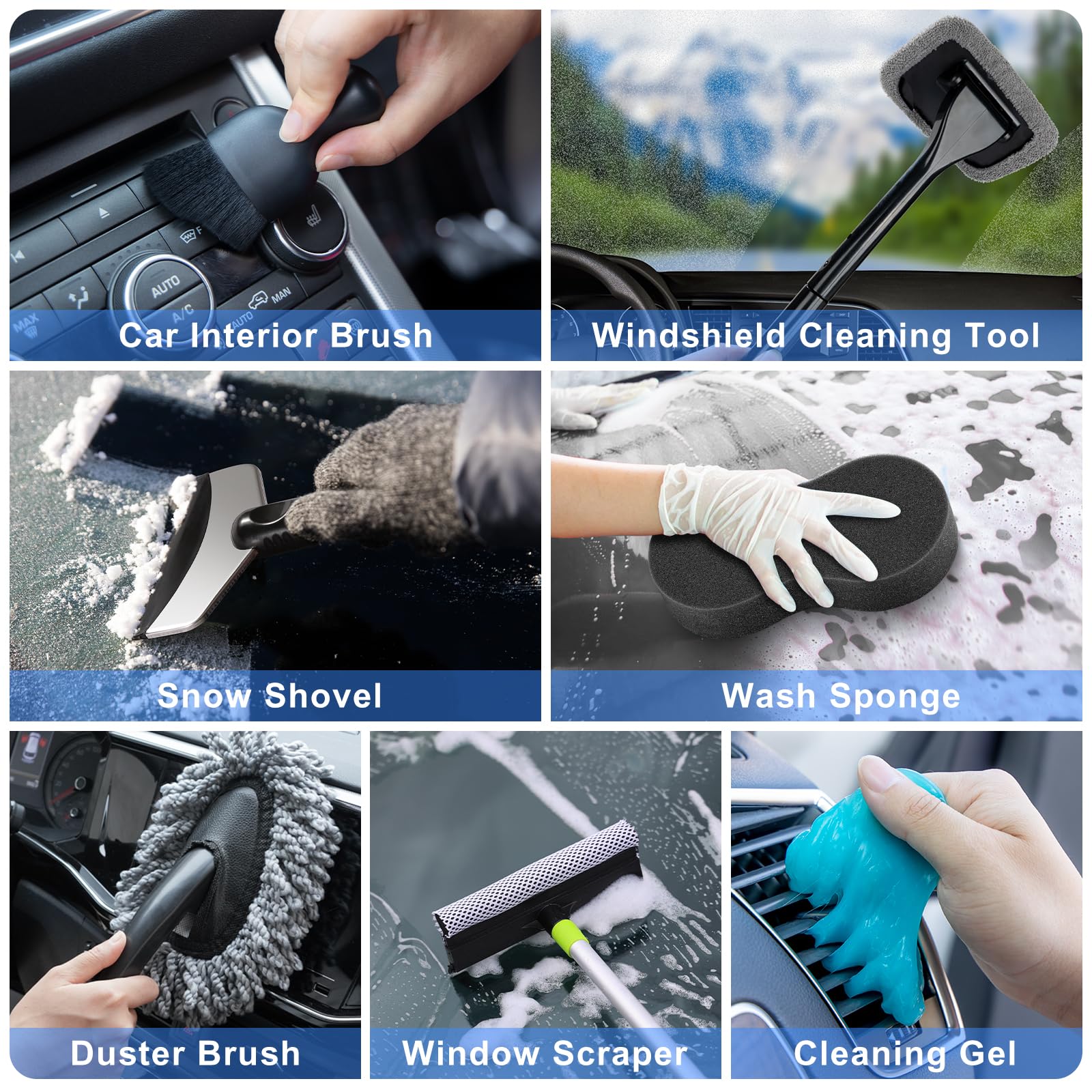 Autodeco 42Pcs Car Wash Detailing Kit Cleaning Kits With Foam Gun Sprayer Wash Brush With Long Handle Collapsible Bucket Large W