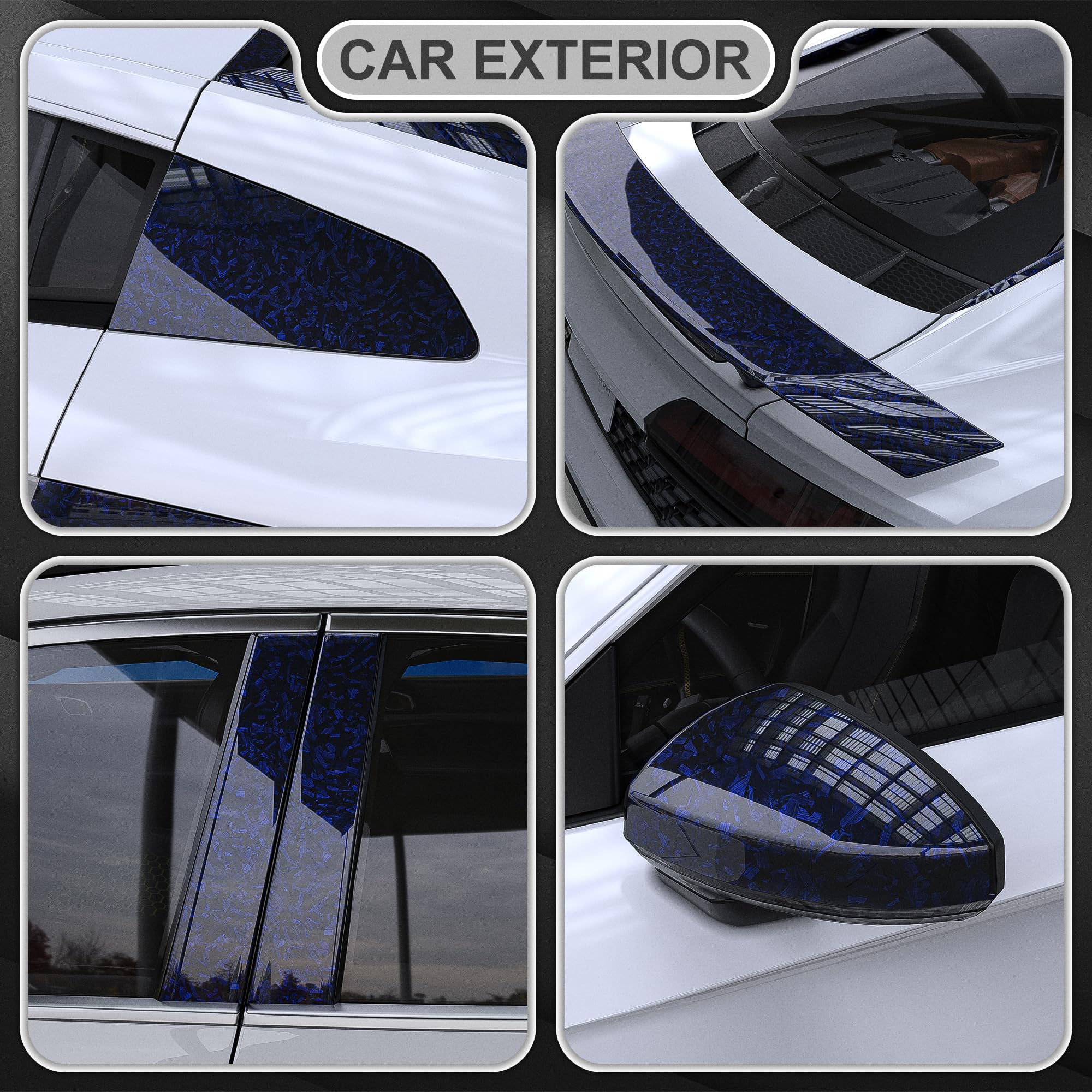 Lypumso Blue Forged Carbon Fiber Vinyl Wraps, Car Wraps Vinyl Rolls For Diy Use, High Gloss Self-Adhesive Stickers For Auto Inte