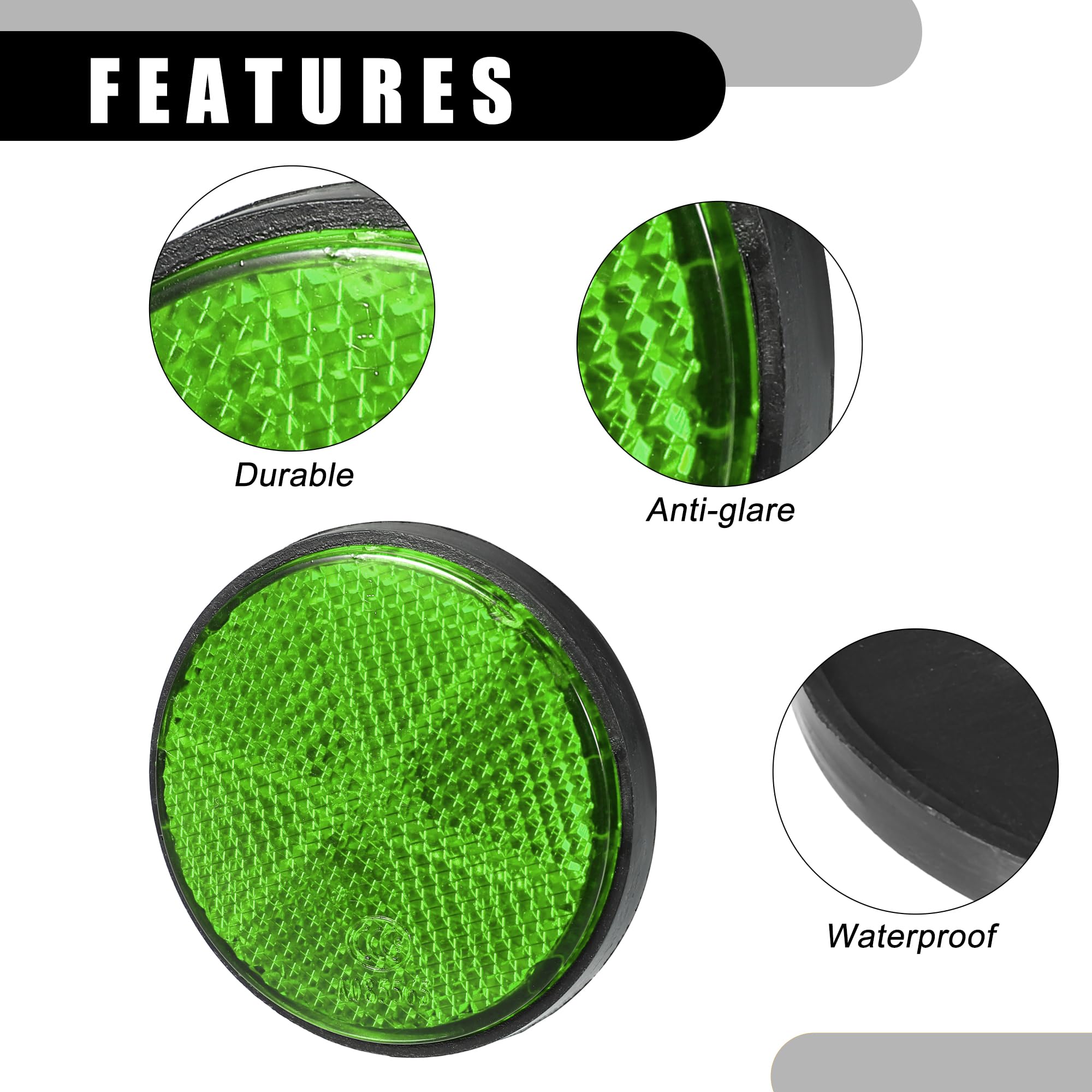 Partuto 6Pcs 2.20'X0.31' Universal Reflector - Round Motorcycle Bike Safety Reflector Increase Visibility And Safety On The Road - Plastic Green