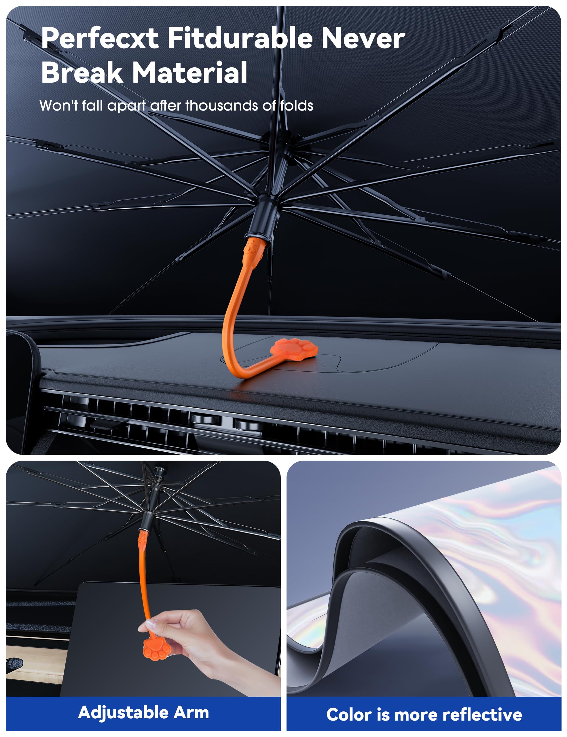 Helloleiboo ??????5 ?????????????? Car Windshield Sun Shade Umbrella, Colorful 360Rotating Foldable Windshield Sun Shade Front W