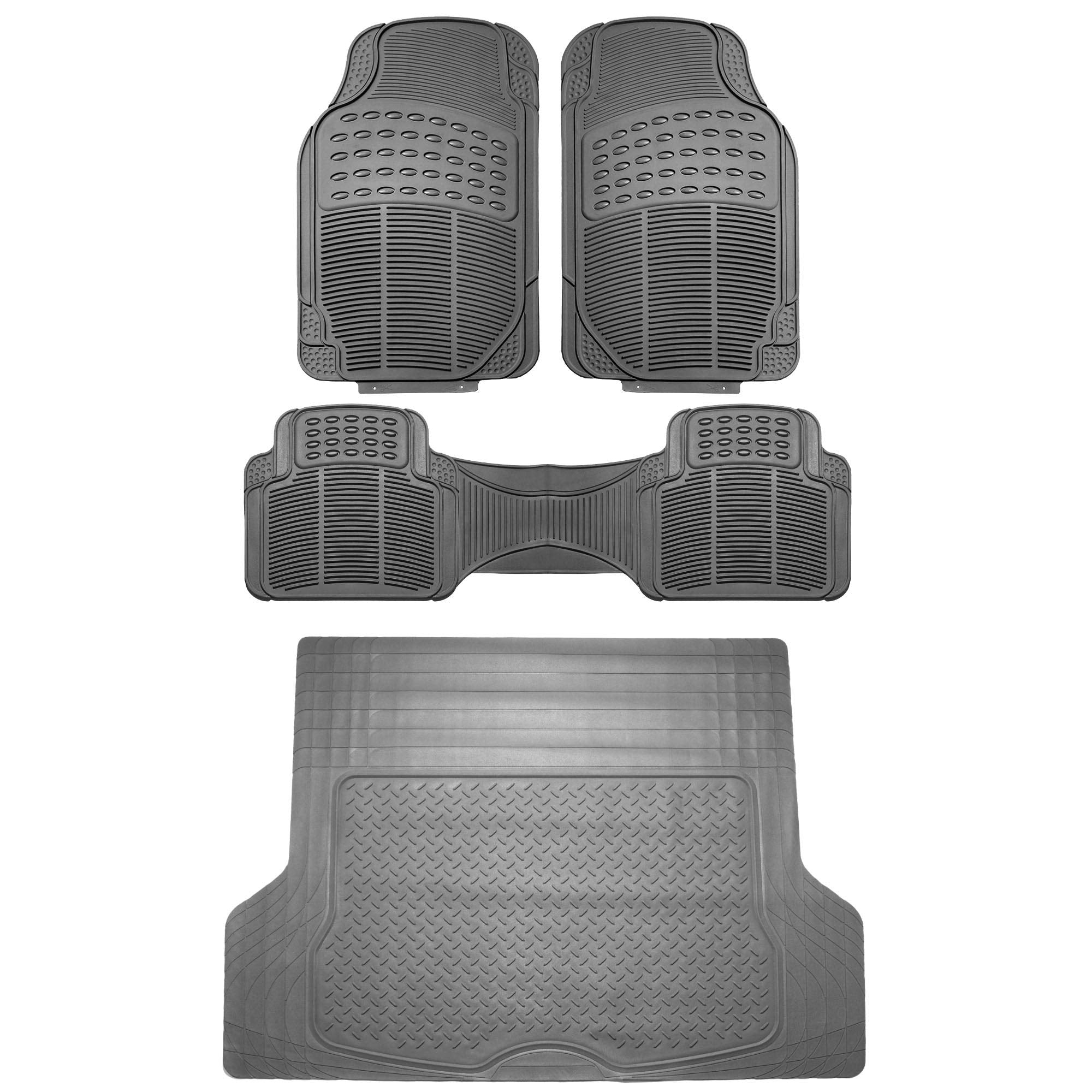 Fh Group Climaproof Trimmable Non-Slip Vinyl Floor Mats Full Set - Universal Fit For Cars Trucks And Suvs (Gray) F11306 + F16400