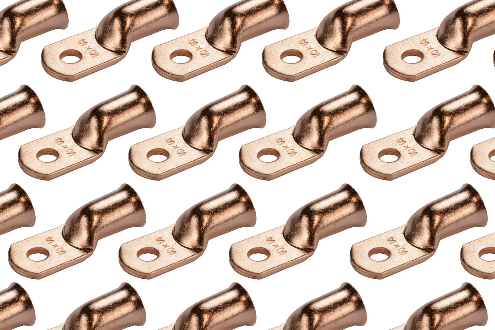 Temco 25 Pack Bare Copper Welding Battery Cable Ends, Lugs Terminal 1/0 Awg 1/4 '' Hole (6 Awg To 1/0 Awg Options Available)