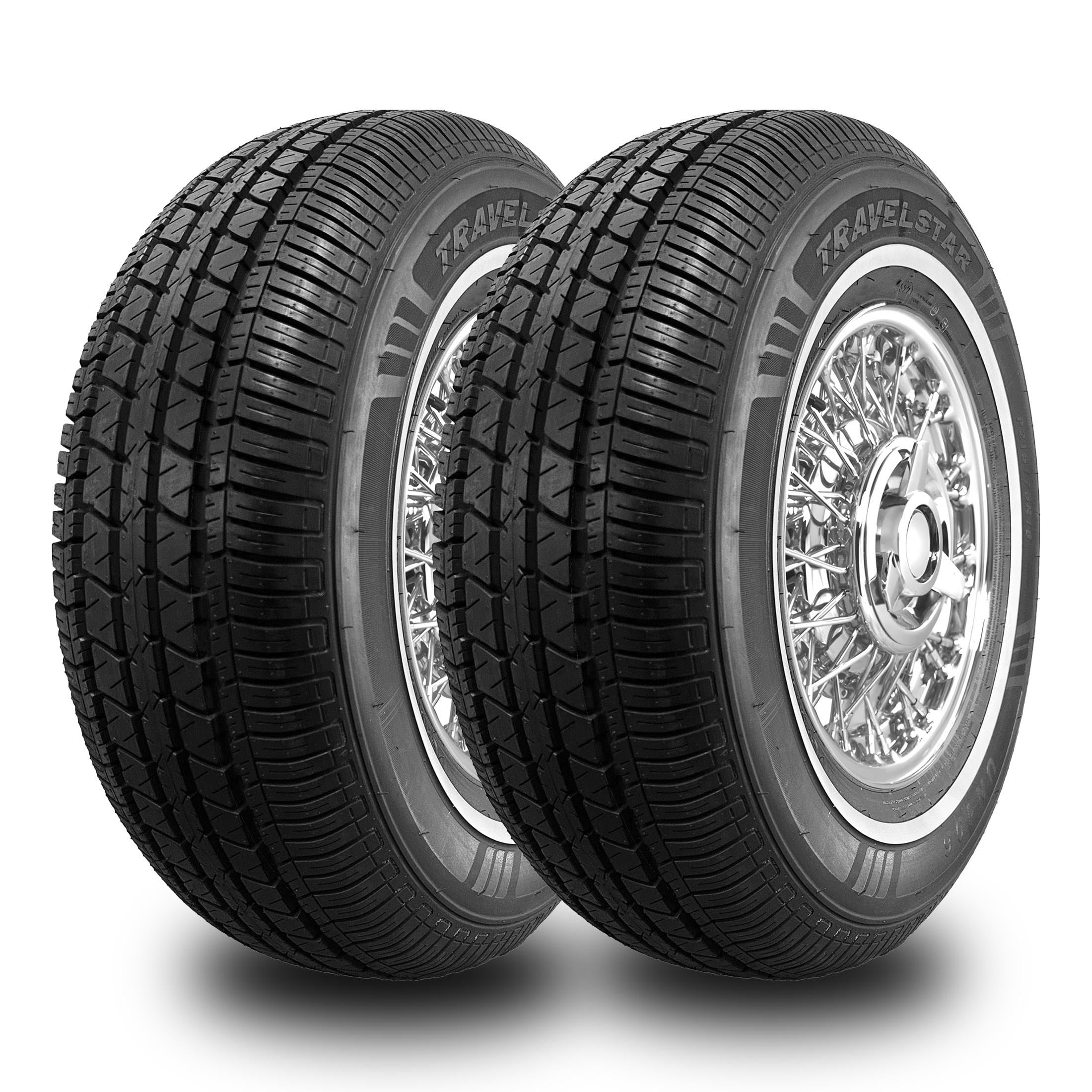 Set of 2 (TWO) Travelstar UN106 All Season 18mm White Wall Radial Passenger Car Tire - 215/75R15 100S + Road Hazard Warranty Inc