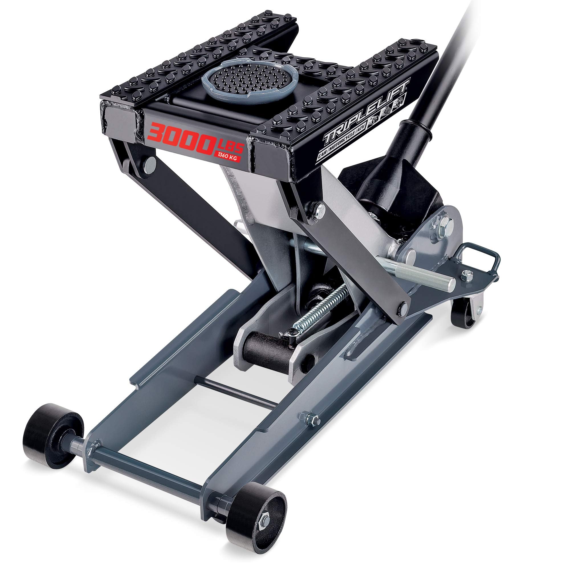 Powerbuilt 3000 Pound Triple Lift Garage Jack, Heavy Duty Vehicle, Truck, Car, Motorcycle, Transmission Lift, 1.5 Ton Capacity, 