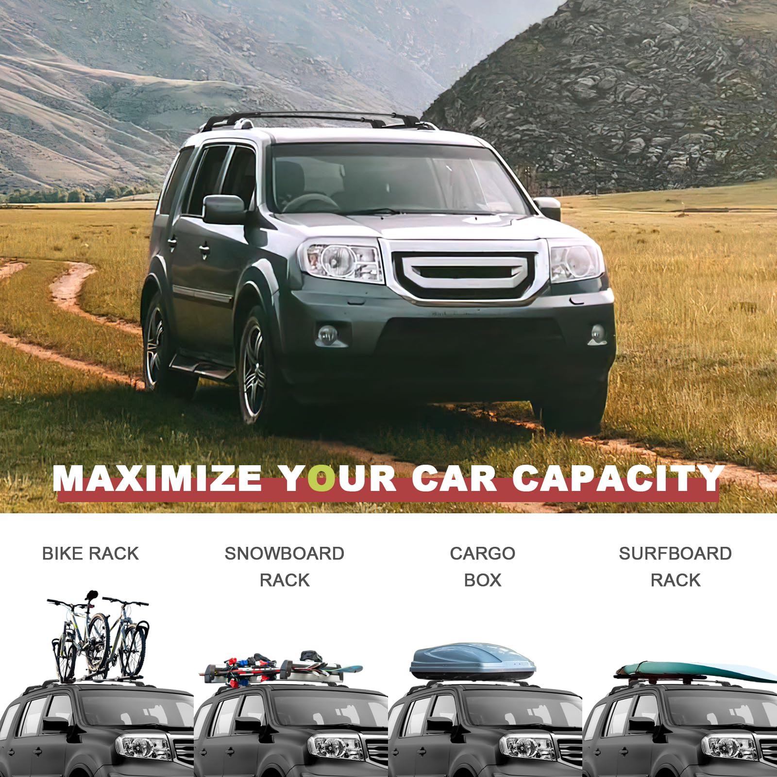 Kinggeri Lockable 220Lbs Roof Rack Cross Bars Compatible With Honda Pilot 2009-2015 (With Raised Rails), Aluminum Heavy Duty Cro