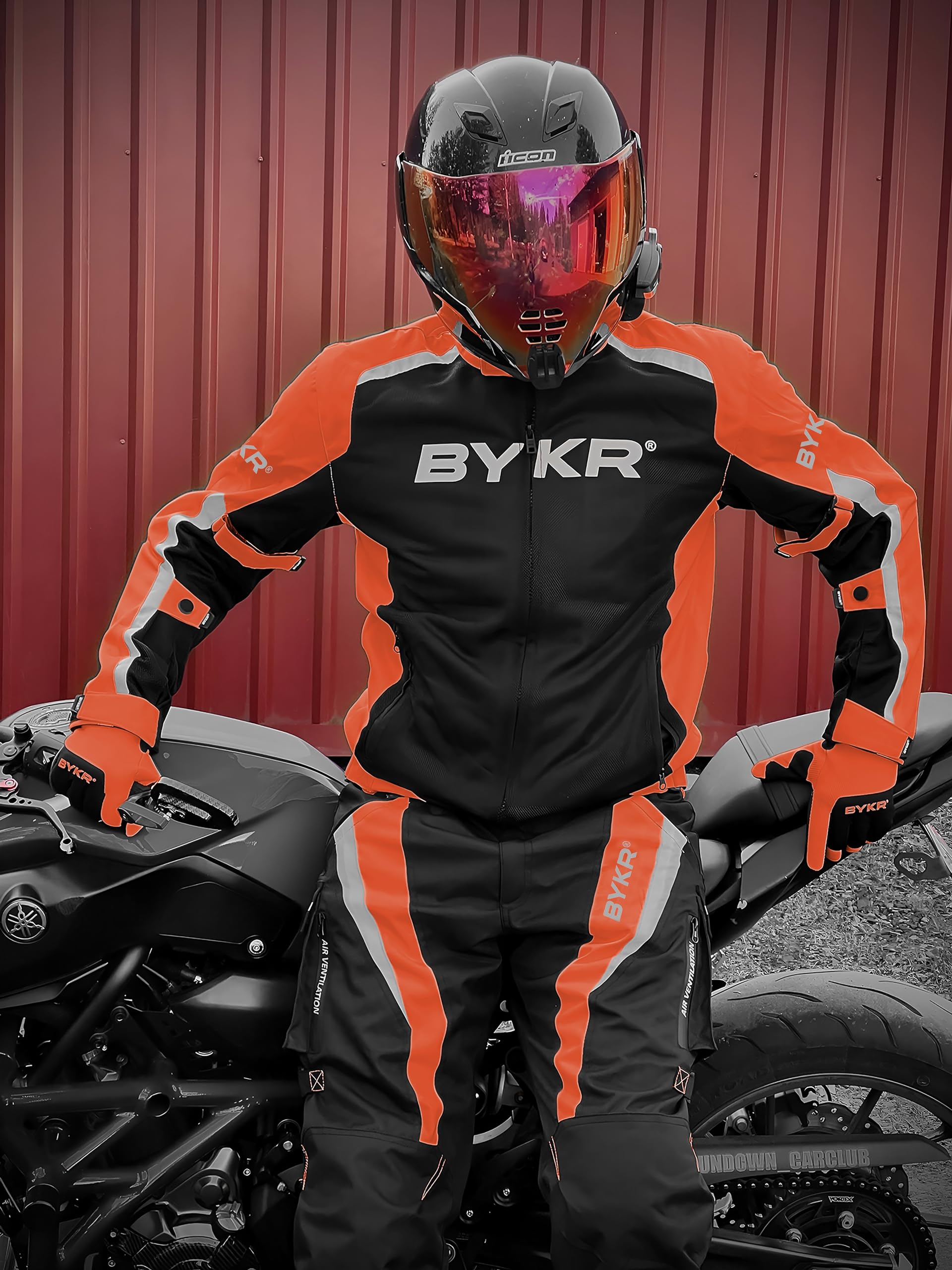 BYKR Motorcycle Pants for Men & Women, Armored Cordura, Waterproof, Hi Viz, Size 30W x 34L, Orange, Model BYKR 1M