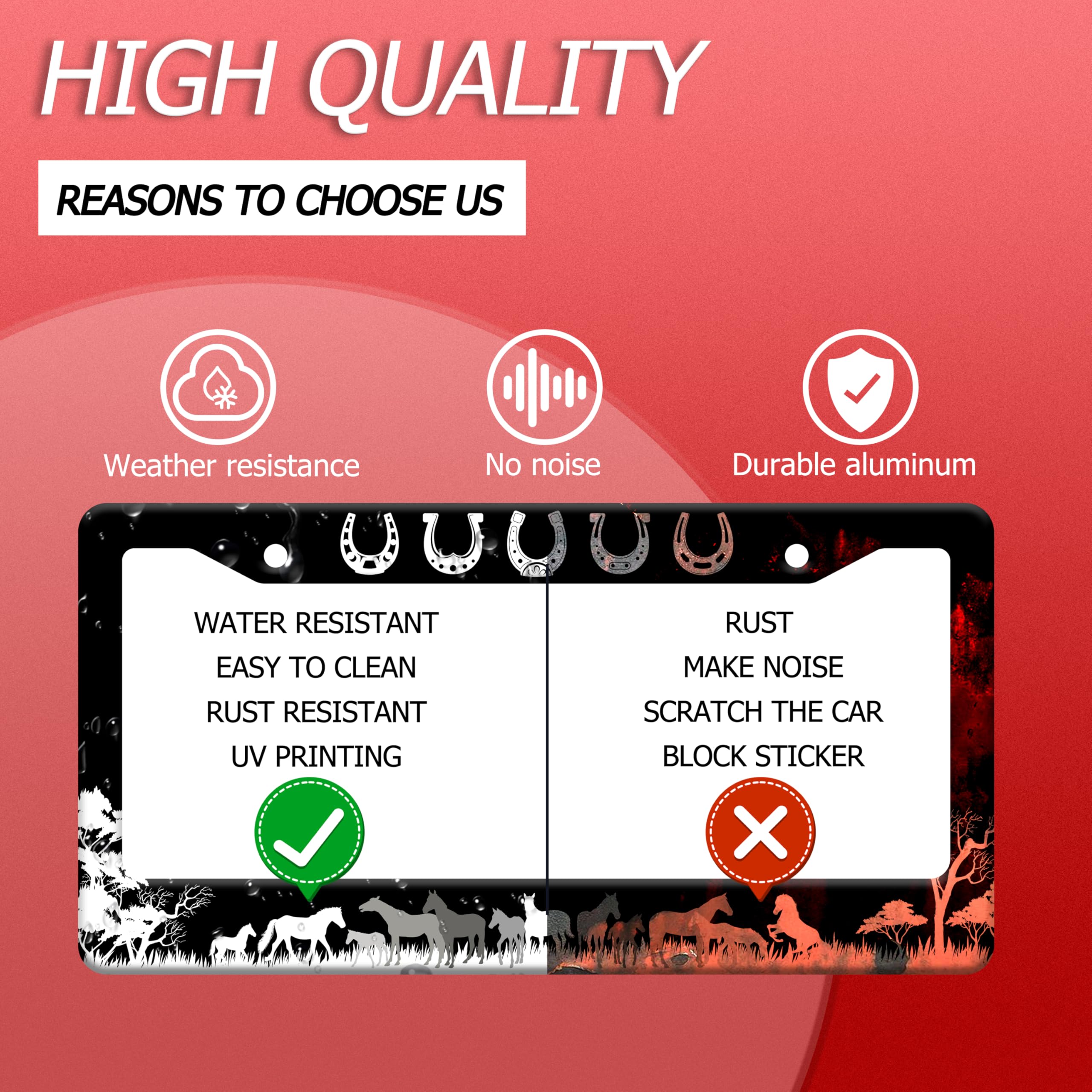 Horse License Plate Frame Funny Horseshoe License Plate Frames Grassland for Car Decorative Parts Stainless Stee License Plate f
