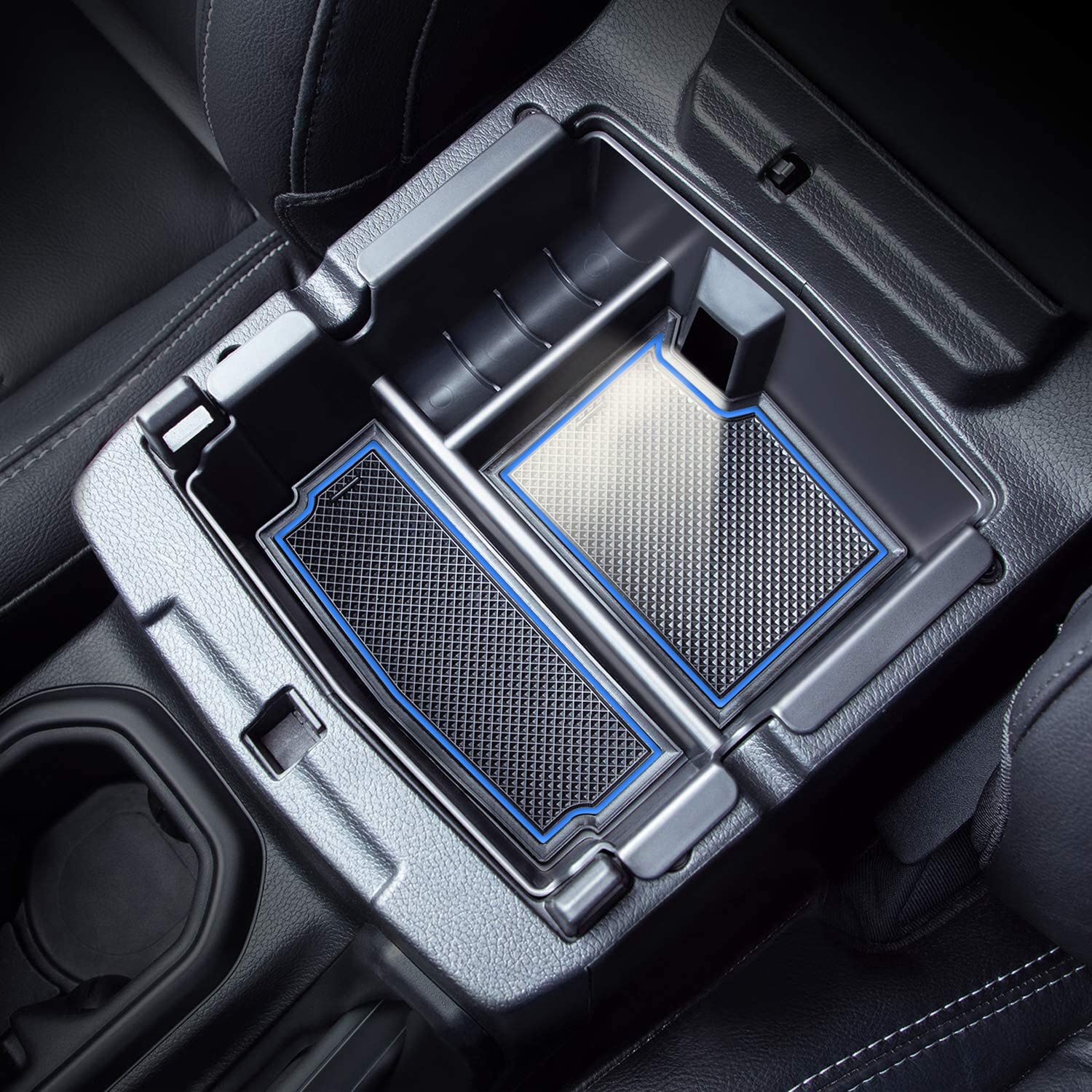 Compatible With Center Console Organizer Tray Wrangler Jl/Jlu 2018 2019 2020 2021 2022 2023 And Gladiator Jt Truck 2020 2021 2022 2023 Insert Armrest Accessories (Blue Trim) (Not For Jk/Jku)