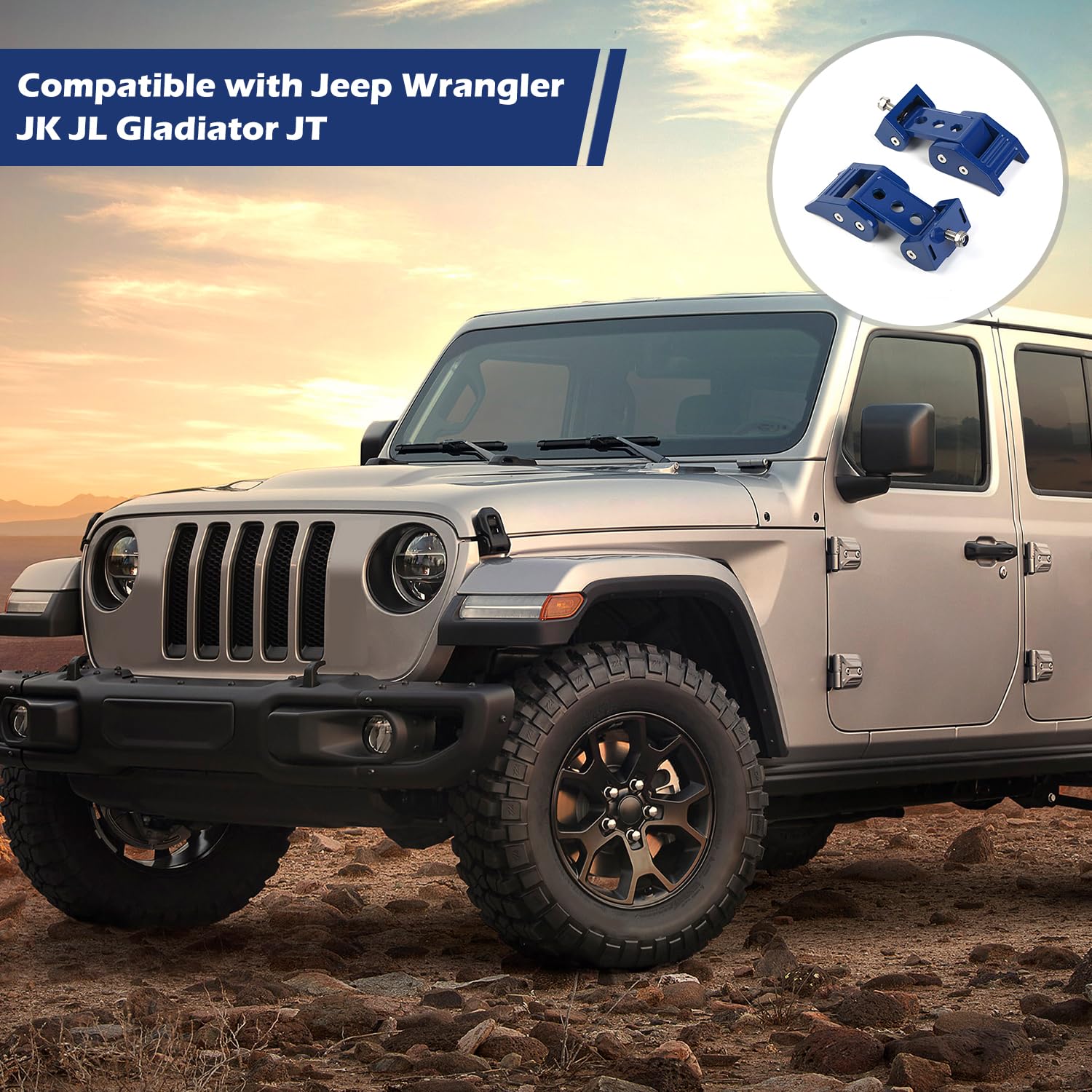 Rt-Tcz For Wrangler Hood Latches Catch Kit For Jeep Wrangler Jk 2007 Up For Wrangler Jl 2018 Up For Gladiator Jt 2020 Up Blue Ex