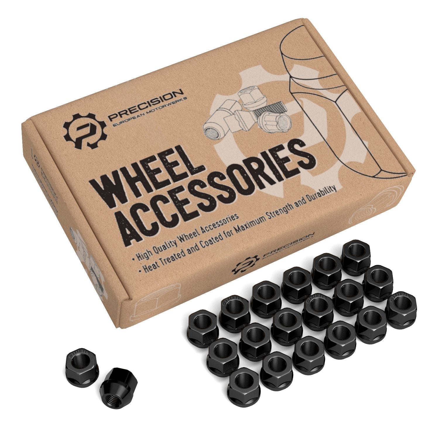 20pcs Black Open End Lug Nuts - 7/16x20 Thread Size - 0.81 Length - Cone Conical Taper Acorn Seat - 19mm 3/4 Hex - Compatible wi
