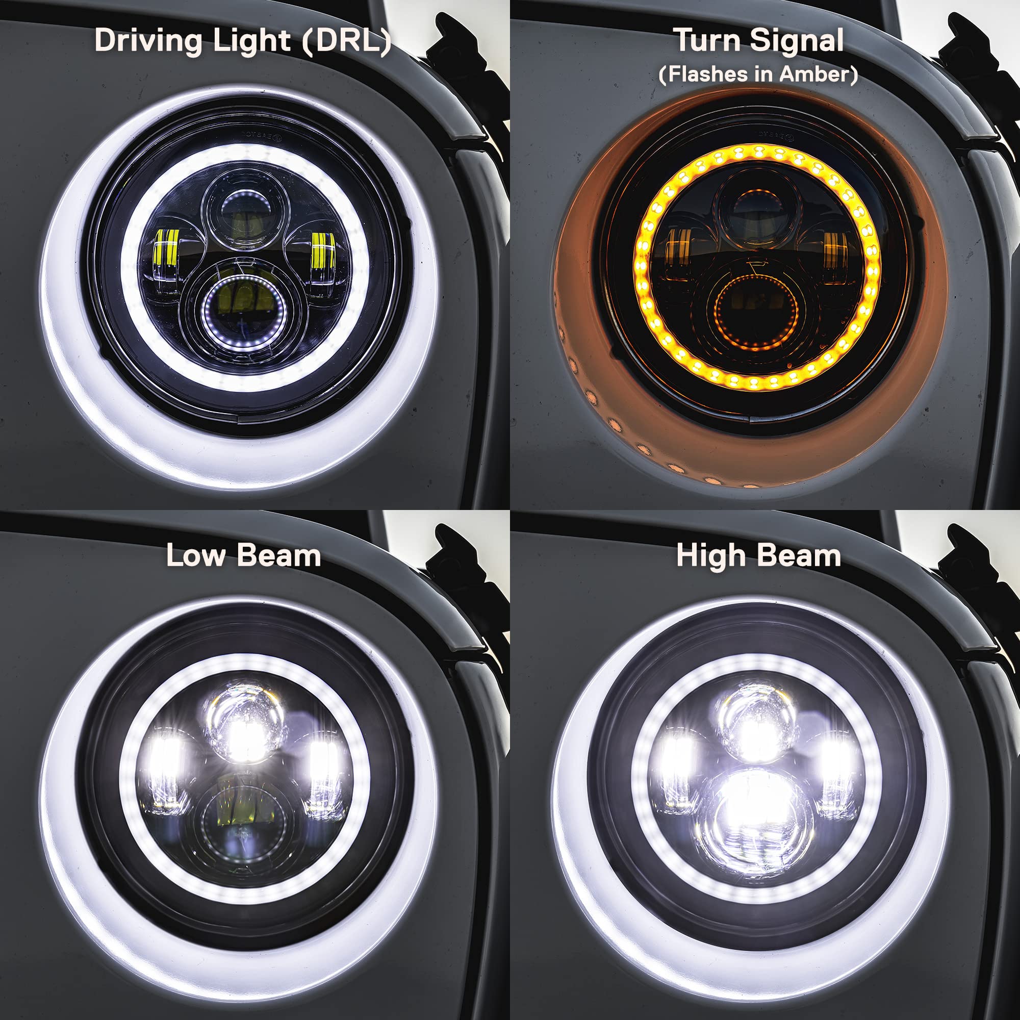 True Mods 7-Inch H6024 Led Headlights + 4-Inch Fog Lights For Jeep Wrangler Jk Unlimited Jku Accessories 2007-2018 [Halo Drl][Am