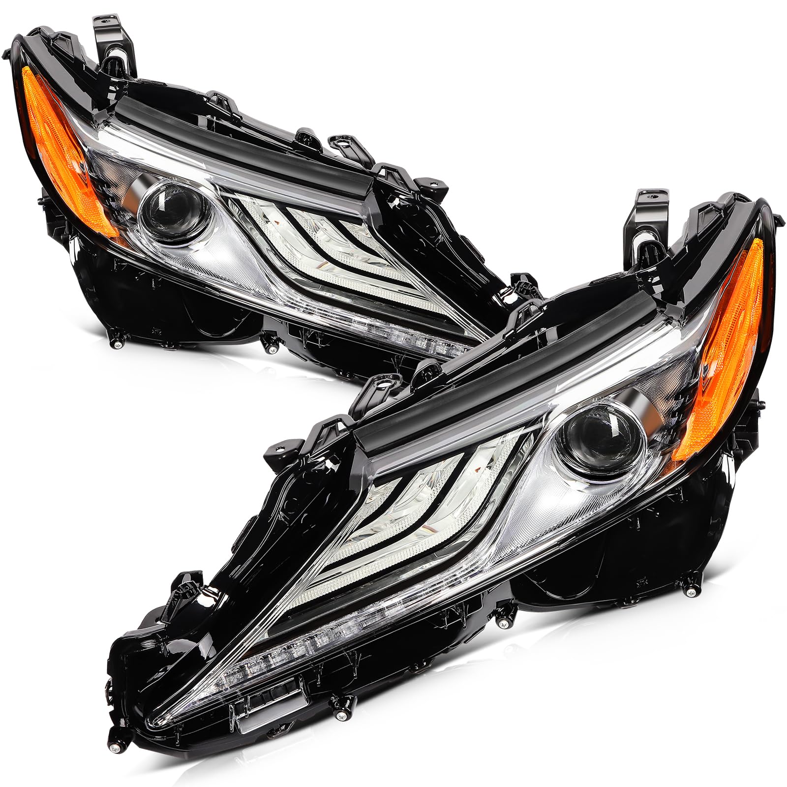 Headlight Assembly Fit 2018-2020 for Toyota CAMRY XSE Black Housing Amber Reflector Driver and Passenger Side 81150-06C20 81110-