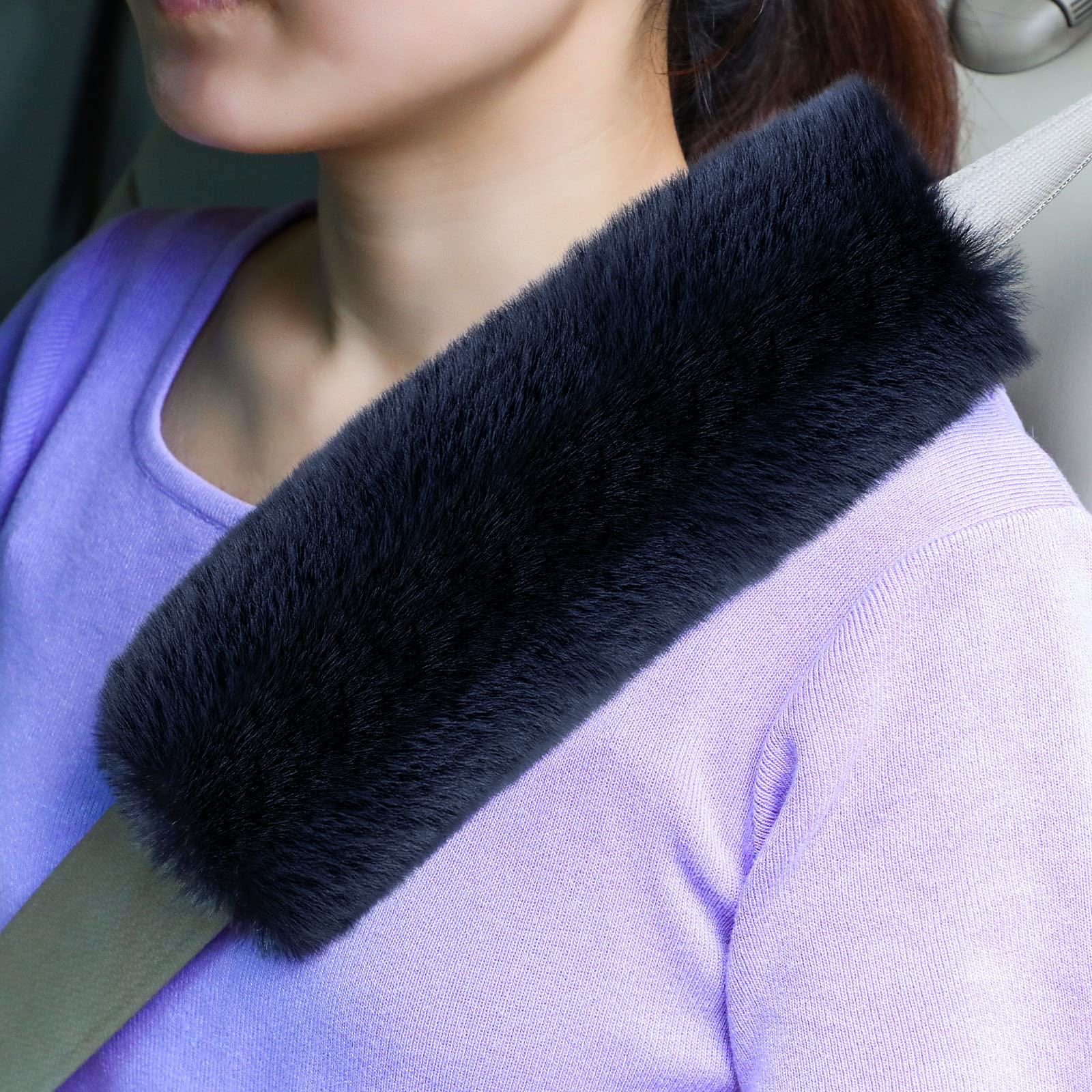 Boao 4 Pack Faux Sheepskin Car Seat Belt Pads Seatbelt Protector Soft Seat Belt Shoulder Strap Cover Comfort Harness Pad(Charcoa