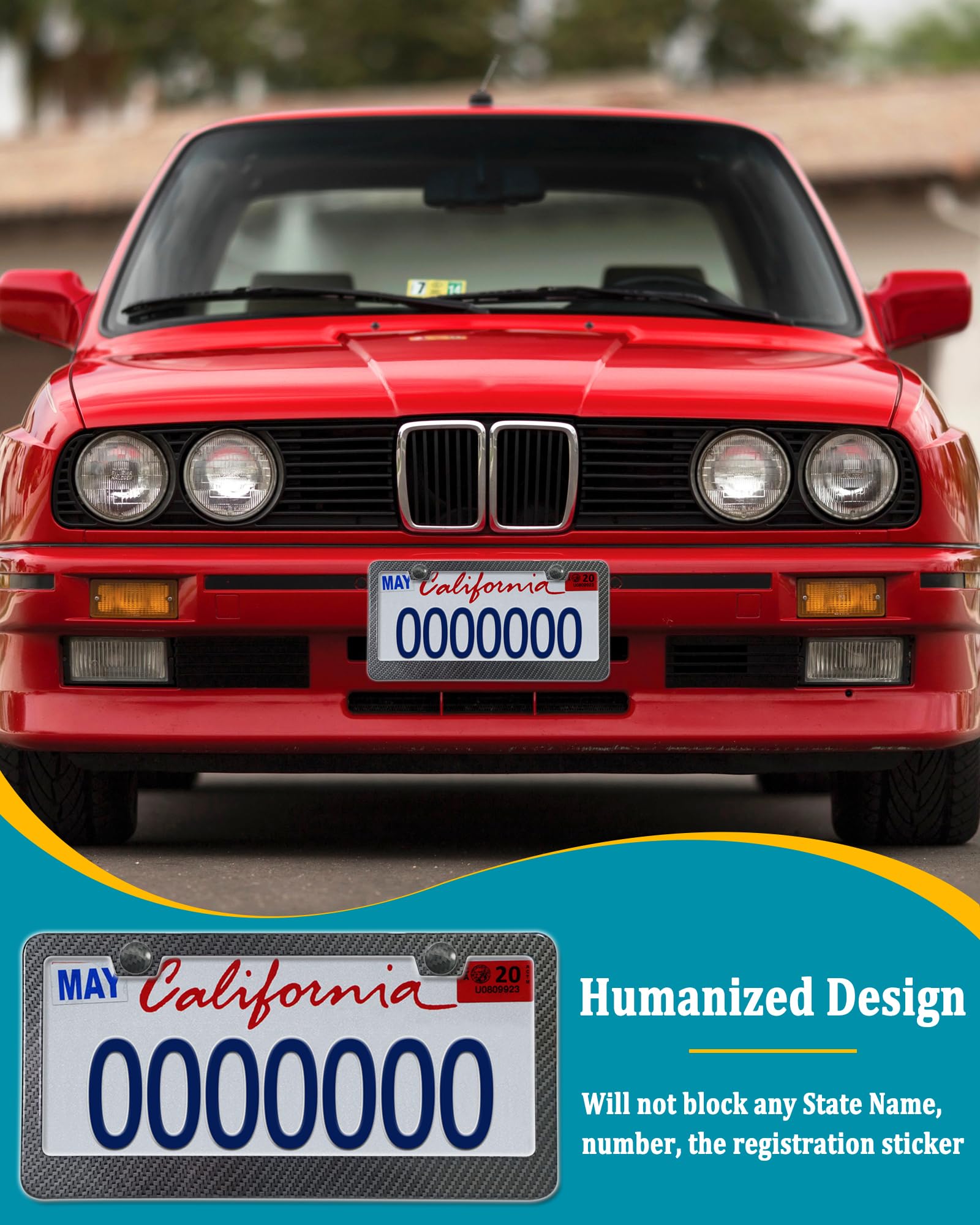 Aootf Carbon Fiber License Plate Frames - 2 Pack Black Aluminum 2 Holes Front & Rear Car Tag Cover Holder With Stainless Steel Screws, Caps And 2Pcs Anti-Rattle Foam Pads