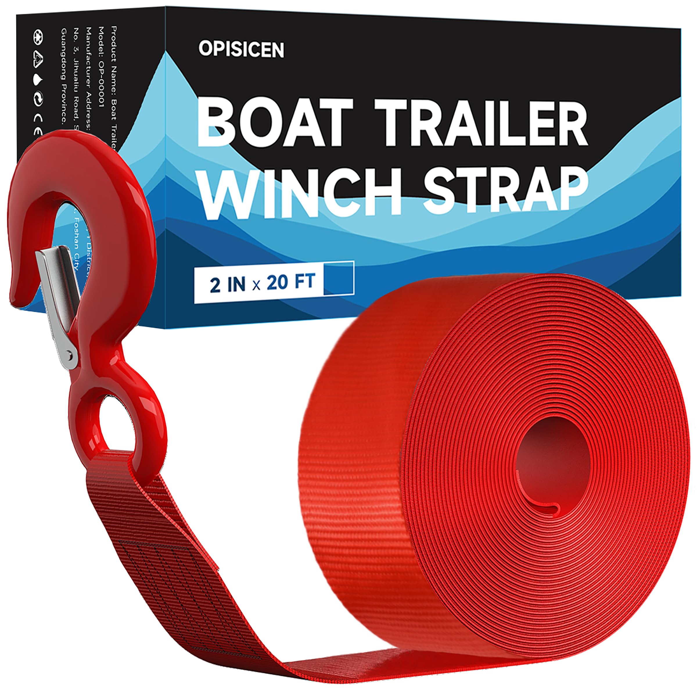 Boat Trailer Winch Strap With Hook 2 x 20 - 10,816lbs Breaking Strength Heavy Duty Hand Crank Replacement for Jet Ski, Automoti