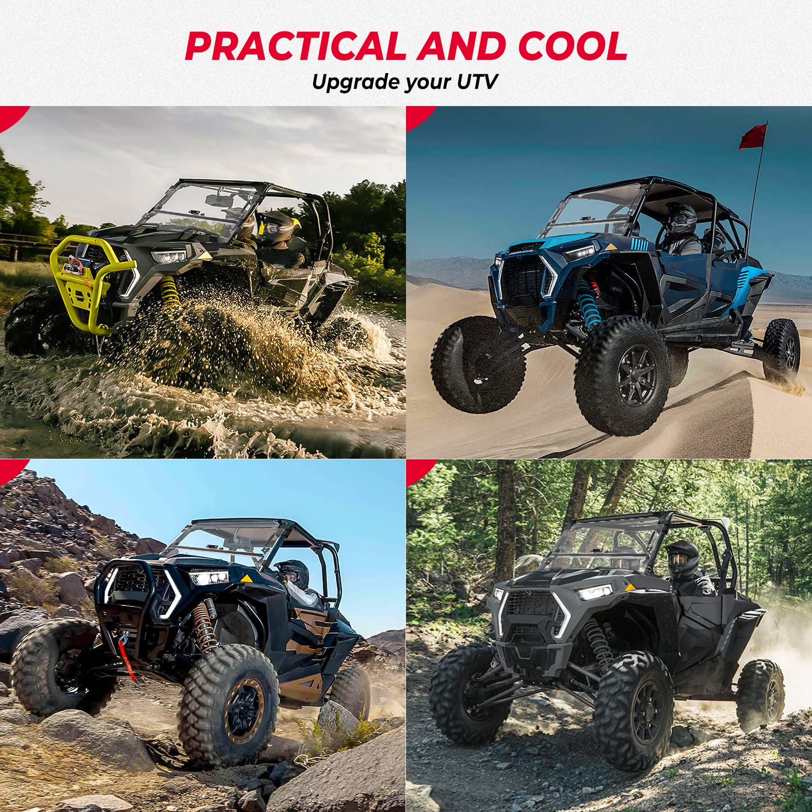 KEMIMOTO 2-IN-1 Flip Up Windshield for 2019-2023 Polaris RZR XP 1000, UV Resistant Hard-Coated Polycarbonate, Clear, Model B011