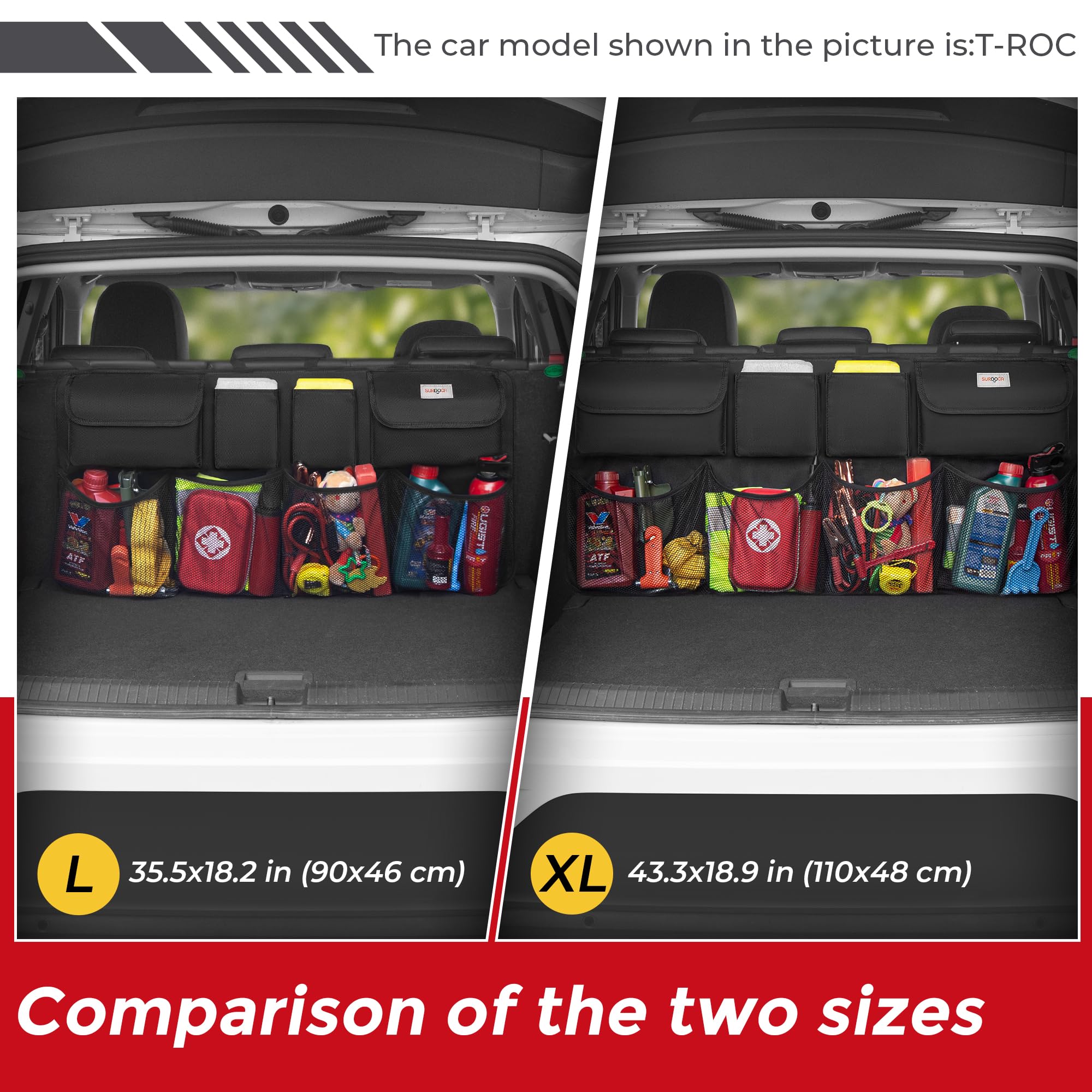 Surdoca Oversized Trunk Organizer For Car, 3Rd Gen Upgraded Car Trunk Organizer Suv With 4 Non-Slip Strips, Hanging Car Storage