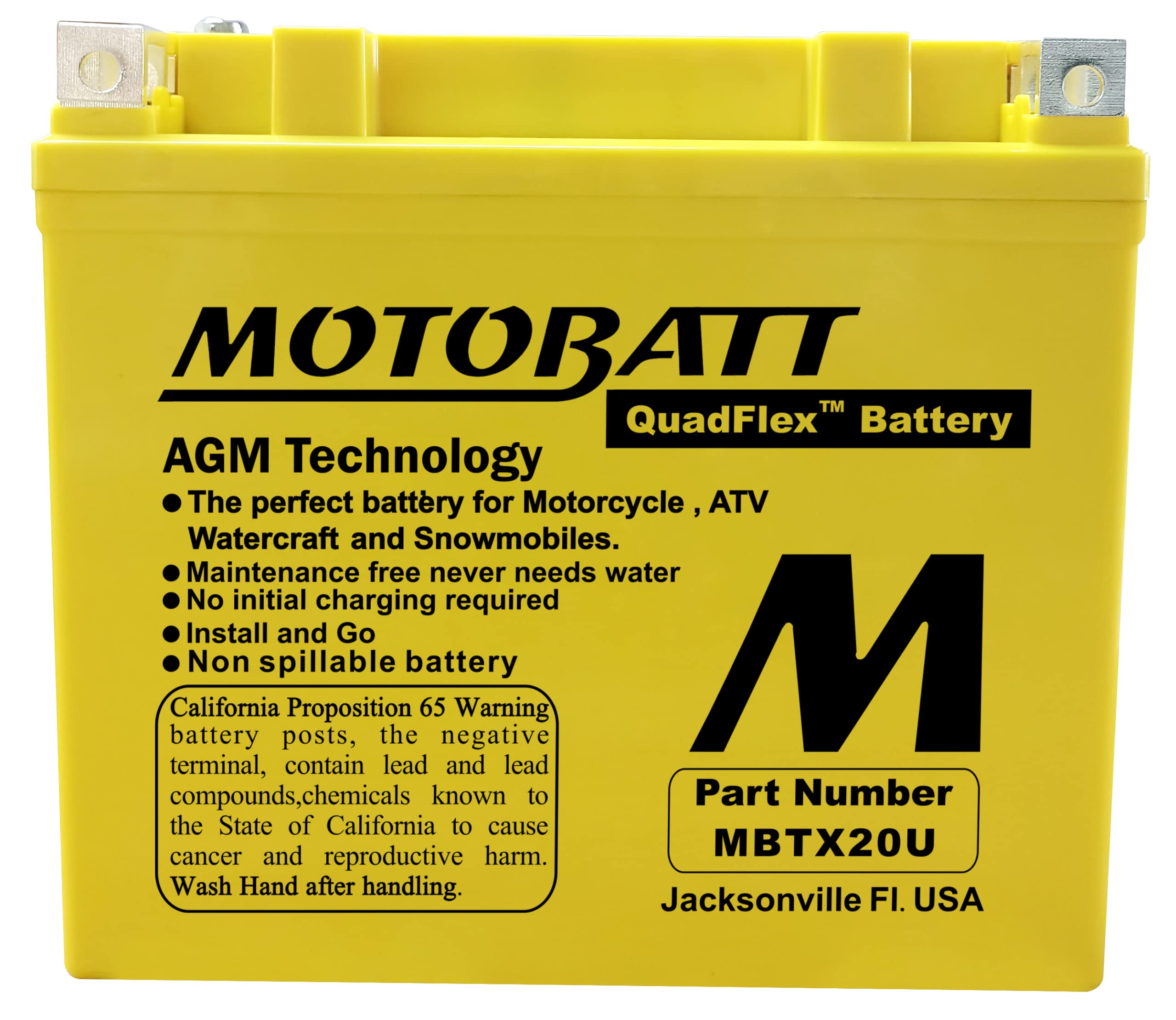 MotoBatt MBTX20U AGM Battery - 12V 21 Amp, 320 CCA, Maintenance Free, Large Size