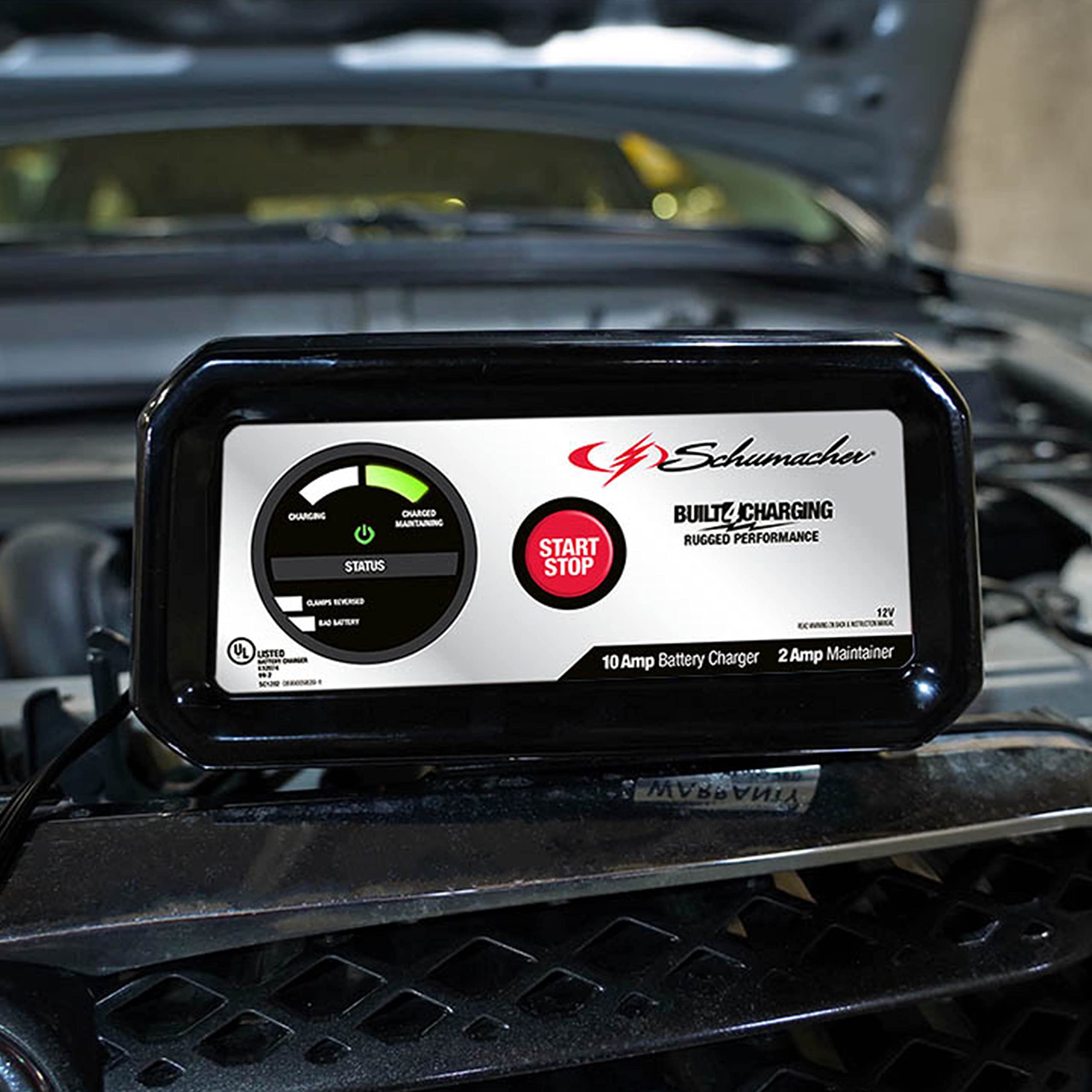 Schumacher SC1282 Fully Automatic Battery Charger 10A/2A 12V - Black for Automotive, Marine, and Power Sport Batteries