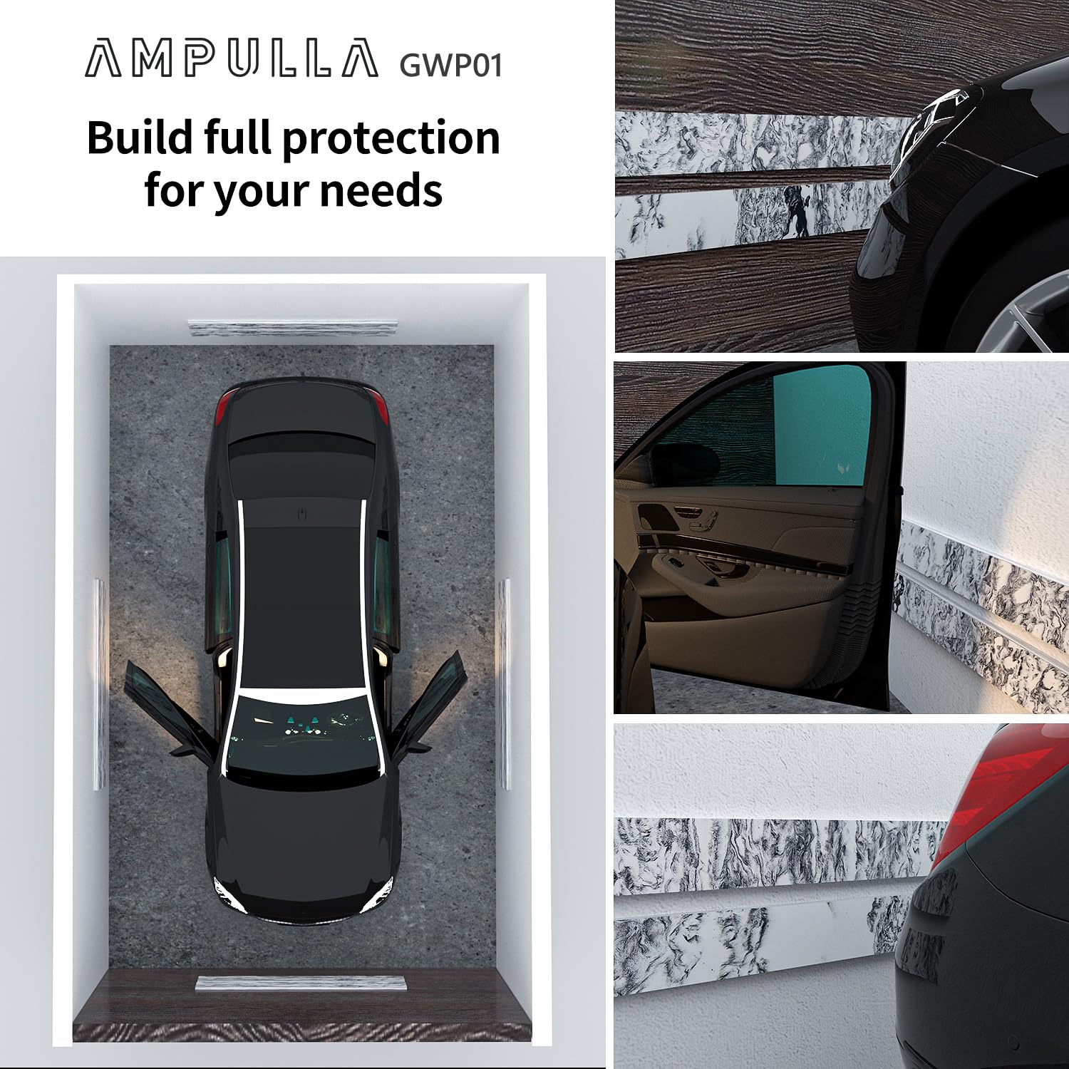 Ampulla Gwp01 Marble Grain Garage Wall Protector Car Door Protectors, Garage Accessories, Parking Stopper For Garage, Tool-Free,