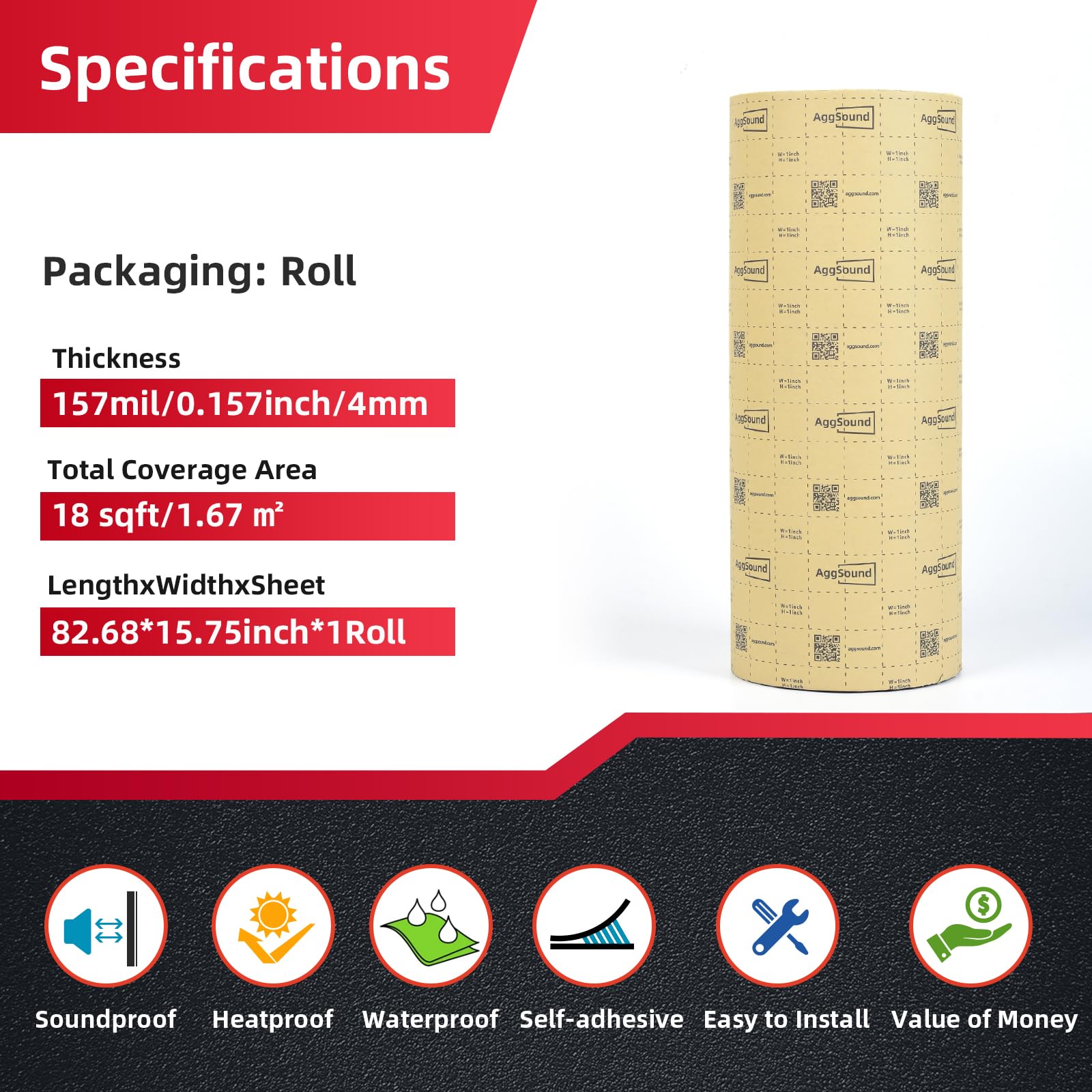 Aggsound 157Mil 18Sqft Sound Deadener For Cars-Auto Closed Cell Foam Noise Deadening Material-Heat Shield Insulation Dampening M