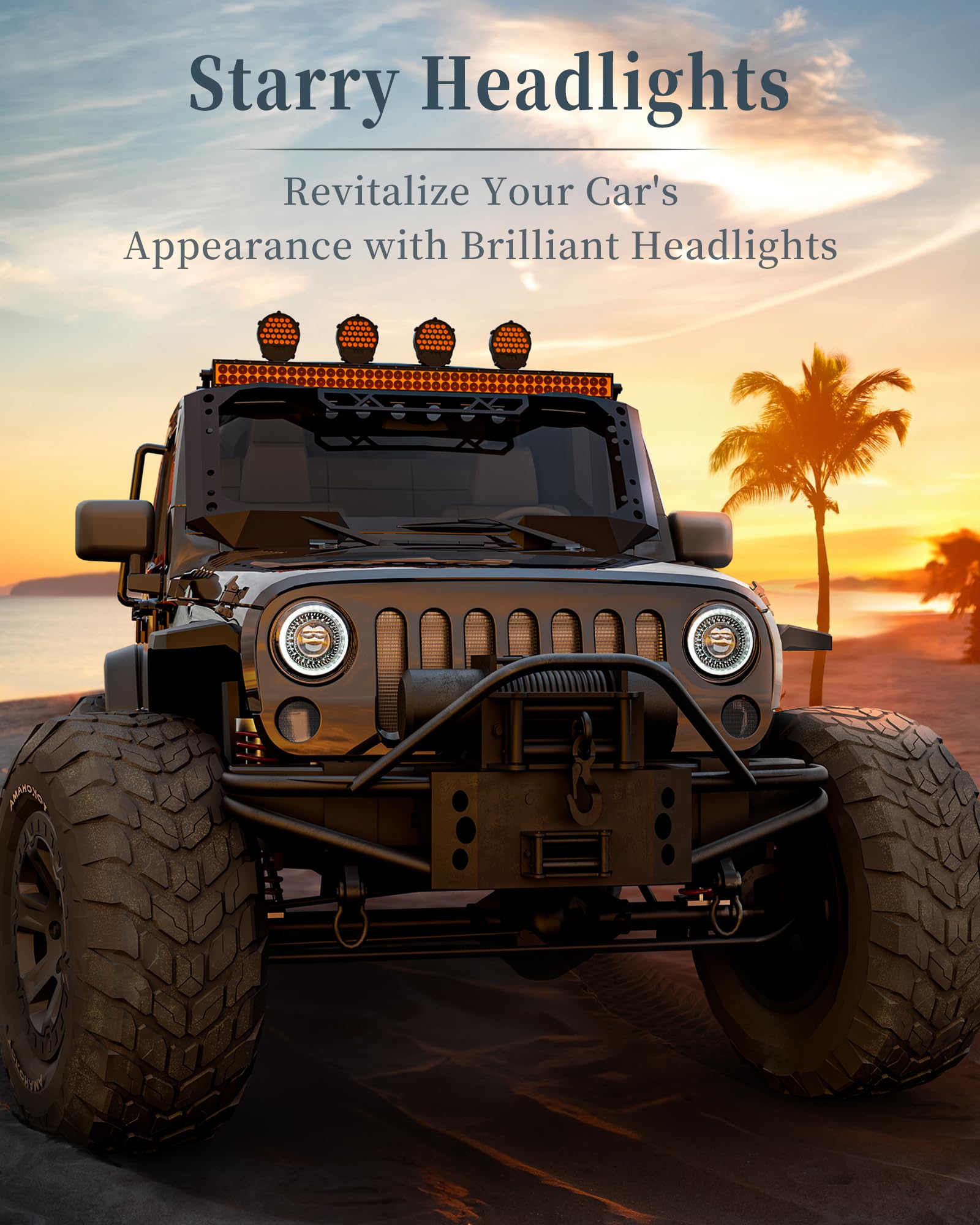 Hwstar 2023 1000% Bright Anti-Glare 7 Inch Halo Led Headlight Round Compatible With Jeep Wrangler Jk Jku Tj Lj Etc W/Start-Up Gr