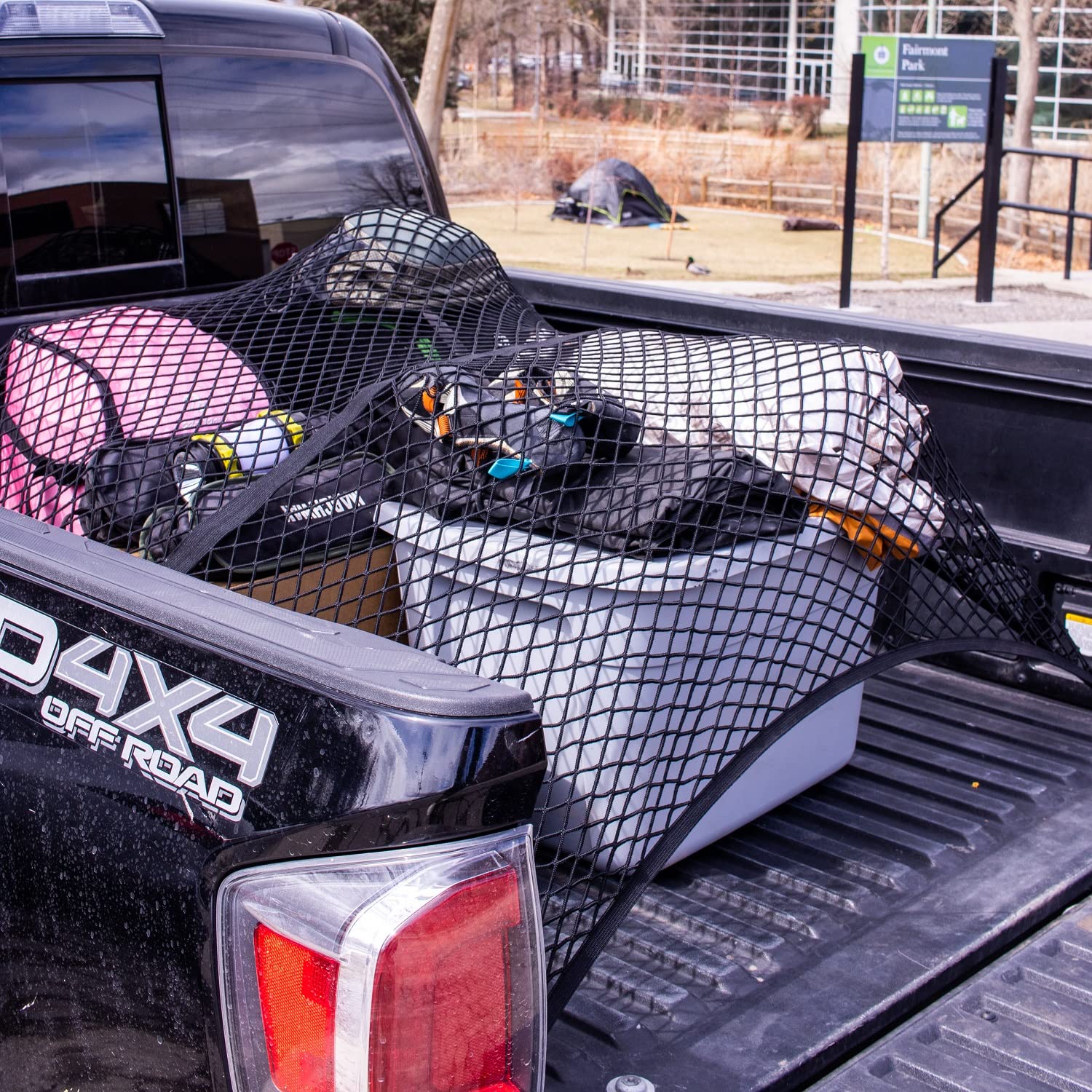 SENYAZON Highly Elastic Cargo Net, 4'x4' (Stretches to 7'x7'), Black, Nylon, Model 478, Single Layer Truck Bed Organizer