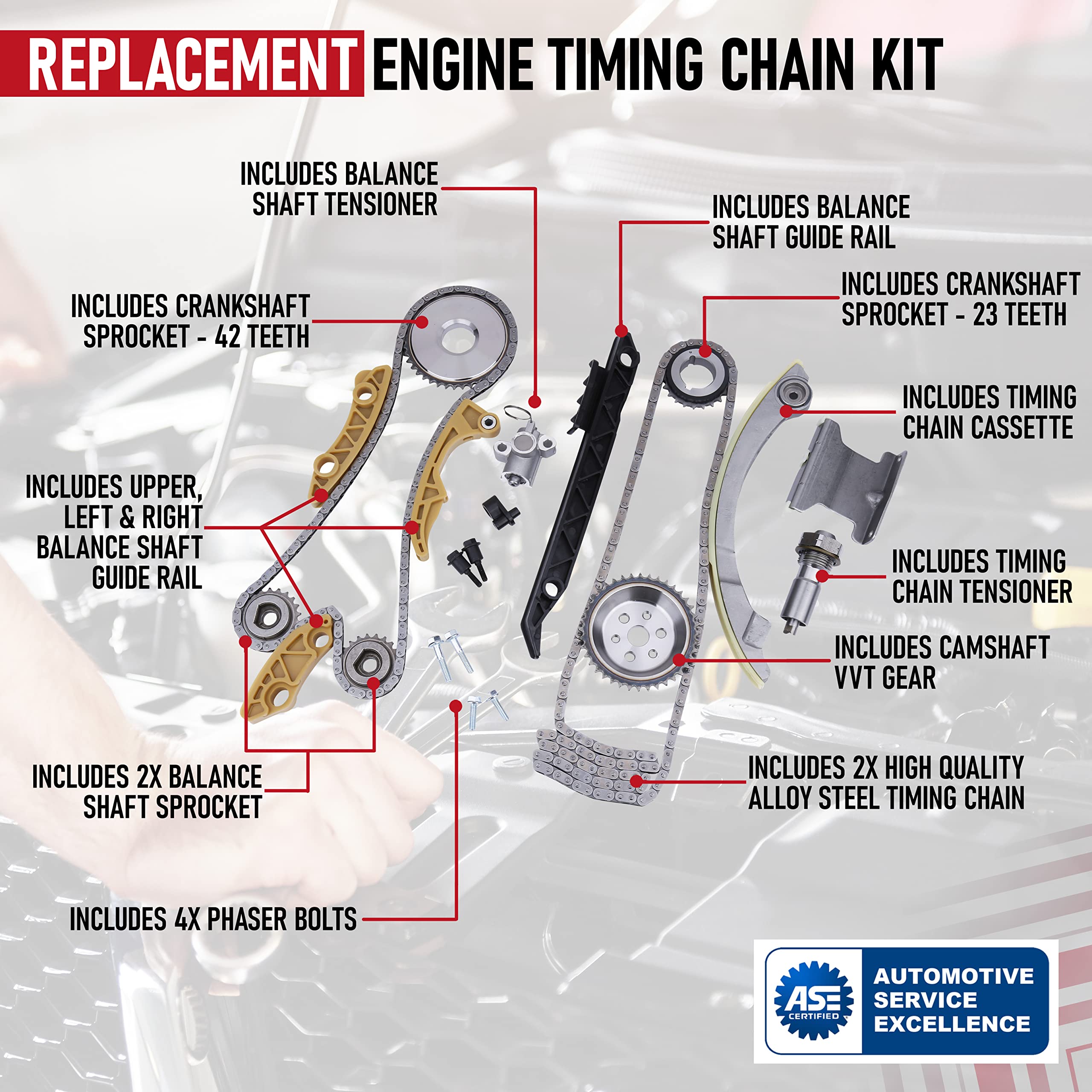 AA Ignition Engine Timing Chain Kit for Buick, Chevy, GMC, Pontiac, Saturn - 2.0L, 2.2L, 2.4L - Replaces 9-