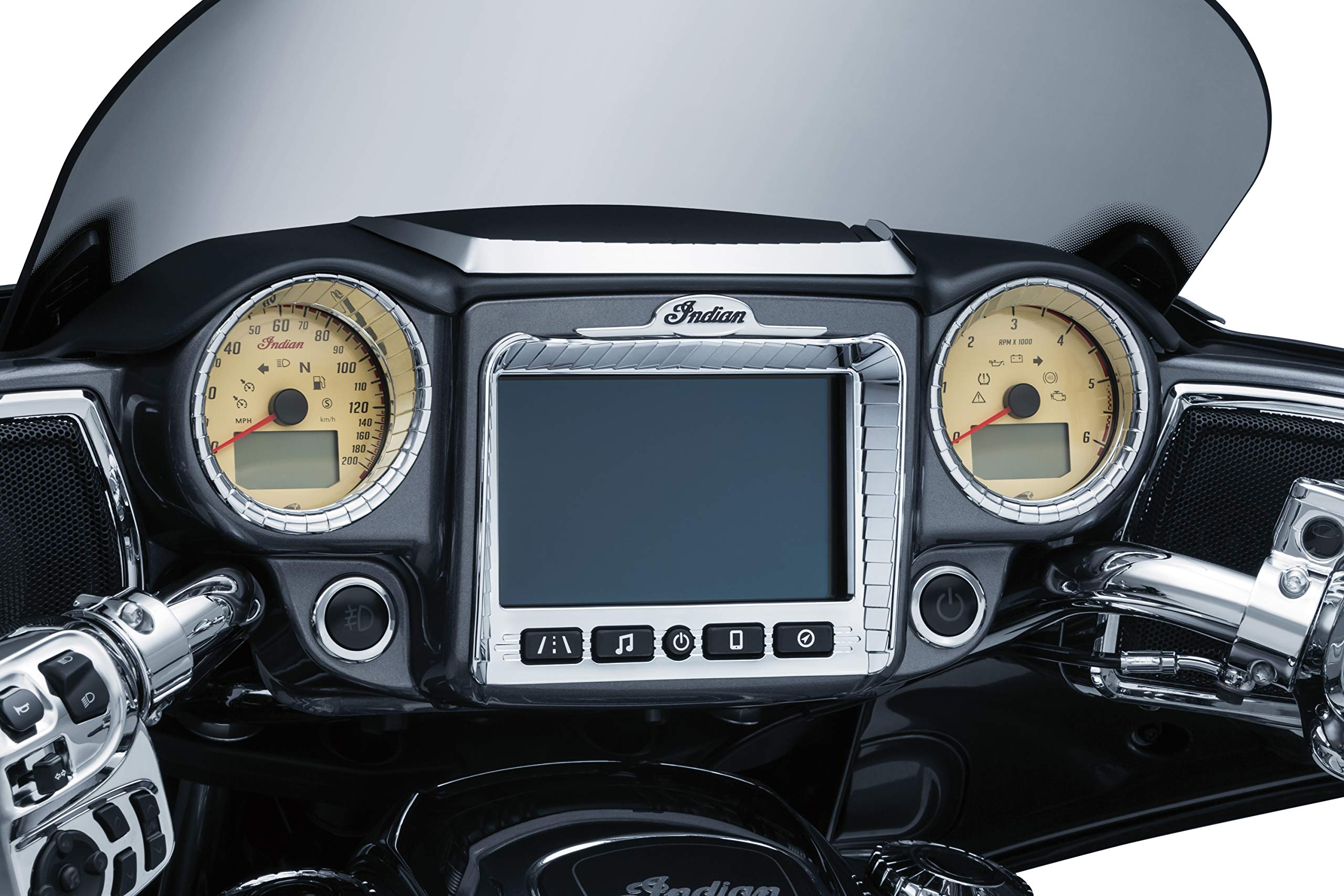 Kuryakyn 5198 Motorcycle Accessory: Aztec Stereo Accent For 2017-2019 Indian Chieftain & Roadmaster Motorcycles, Chrome