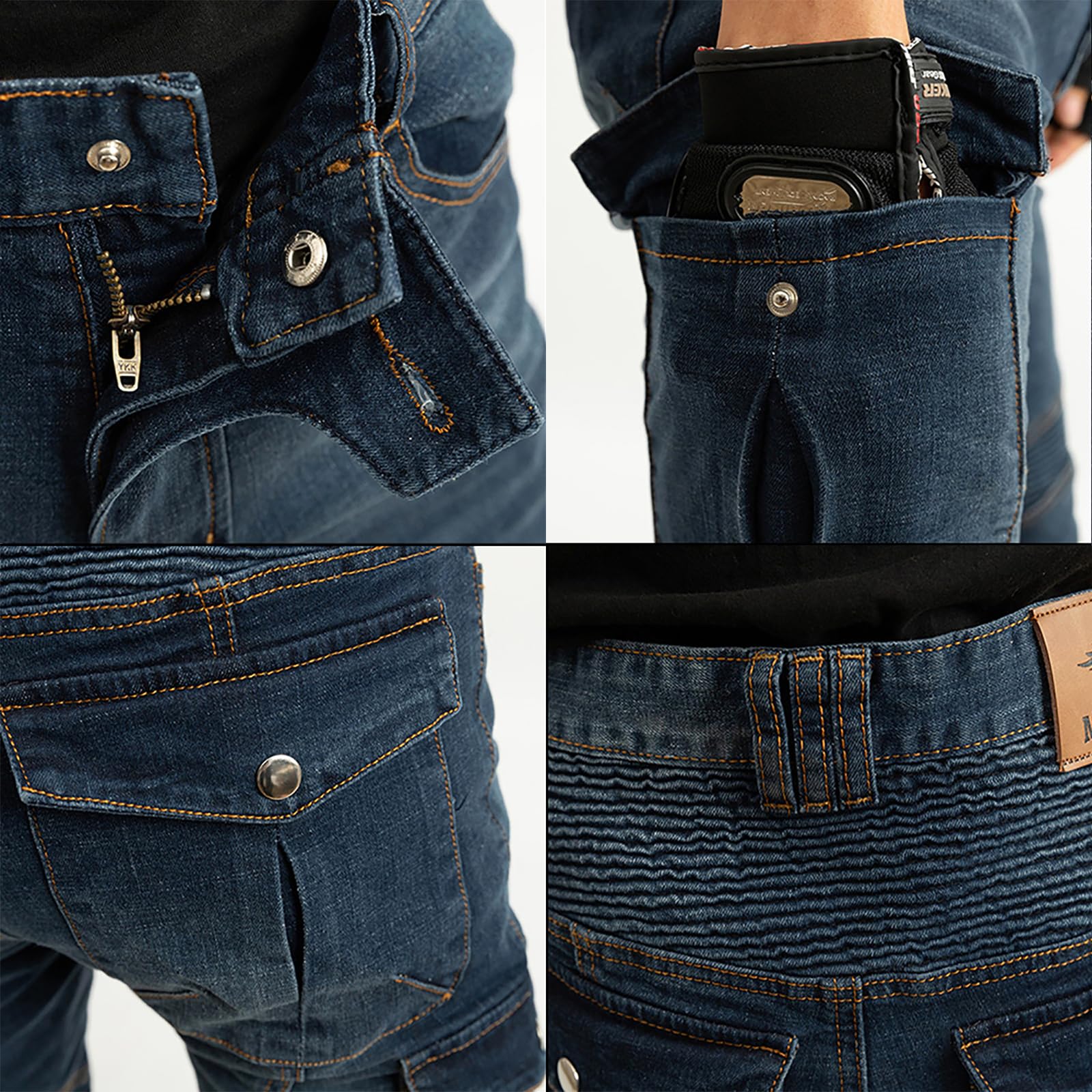 LOMENG Motorcycle Riding Pants Motorcycle Jeans Slim Fit with CE Knee Hip Removable Protectors Armor for Women Blue L 32