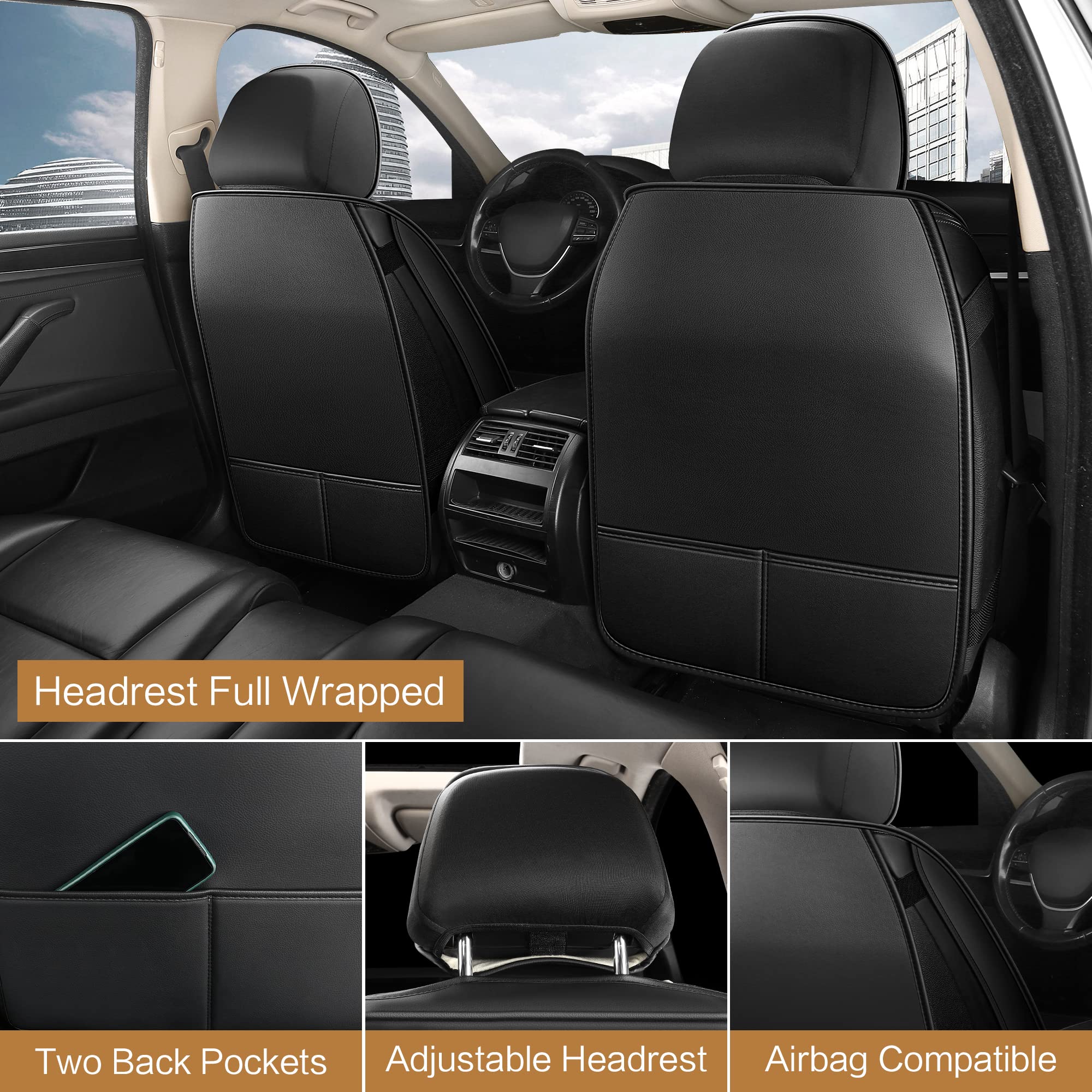 Pariitadin Leather Car Seat Covers Full Pair, Waterproof Faux Leather Seat Covers For Cars, Non-Slip Car Interior Covers Univers