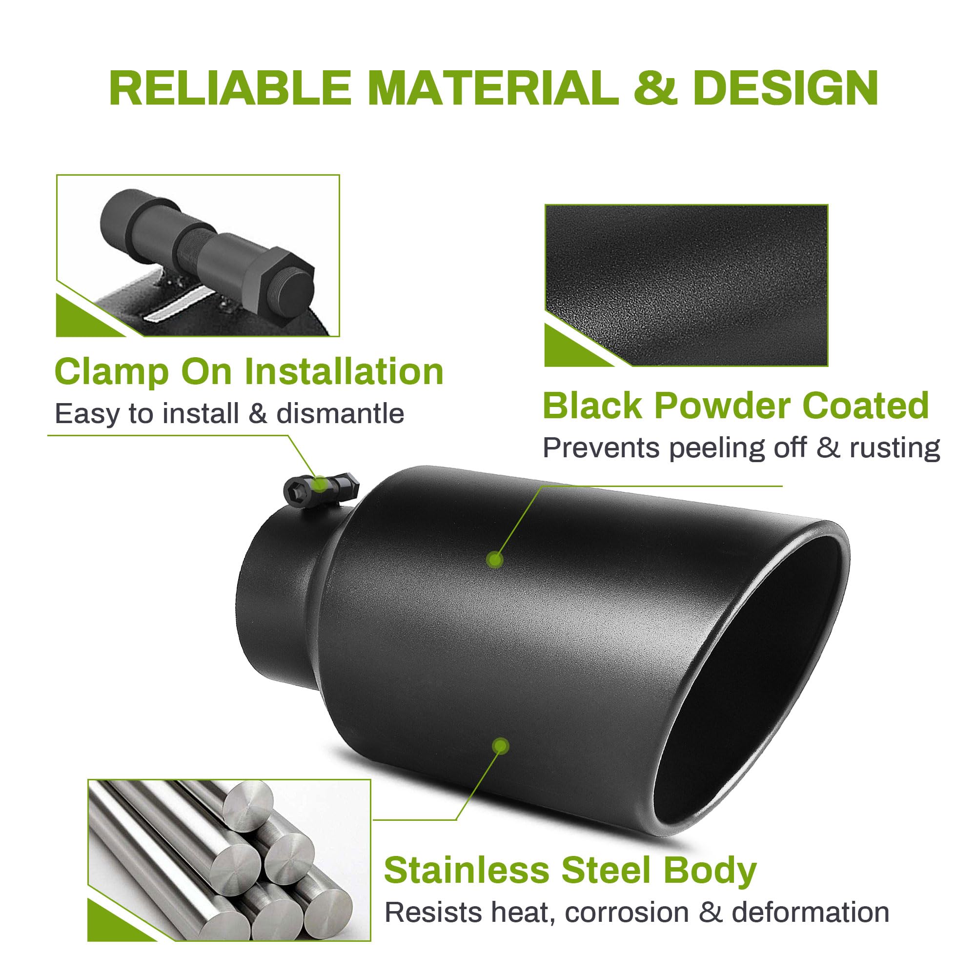 Autosaver88 5 Inch Inlet Exhaust Tip, 5'' Inlet 8'' Outlet 15'' Overall Length Powder Coated Finish Stainless Steel Exhaust Tail