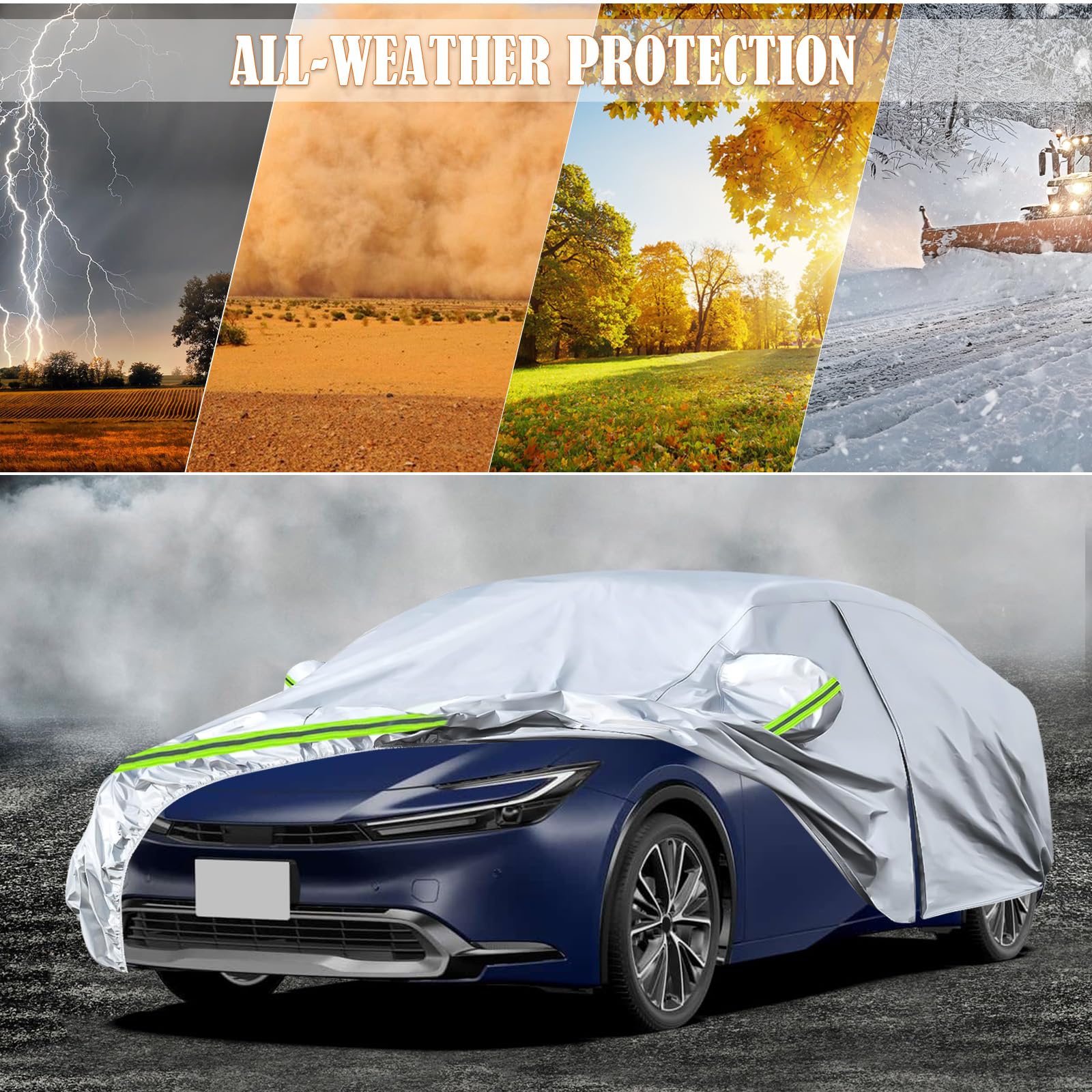 Waterproof Car Covers Replace For 2004-2025 Toyota Prius, 6 Layers Silver All Weather Custom-Fit Car Cover With Zipper Door & Wi