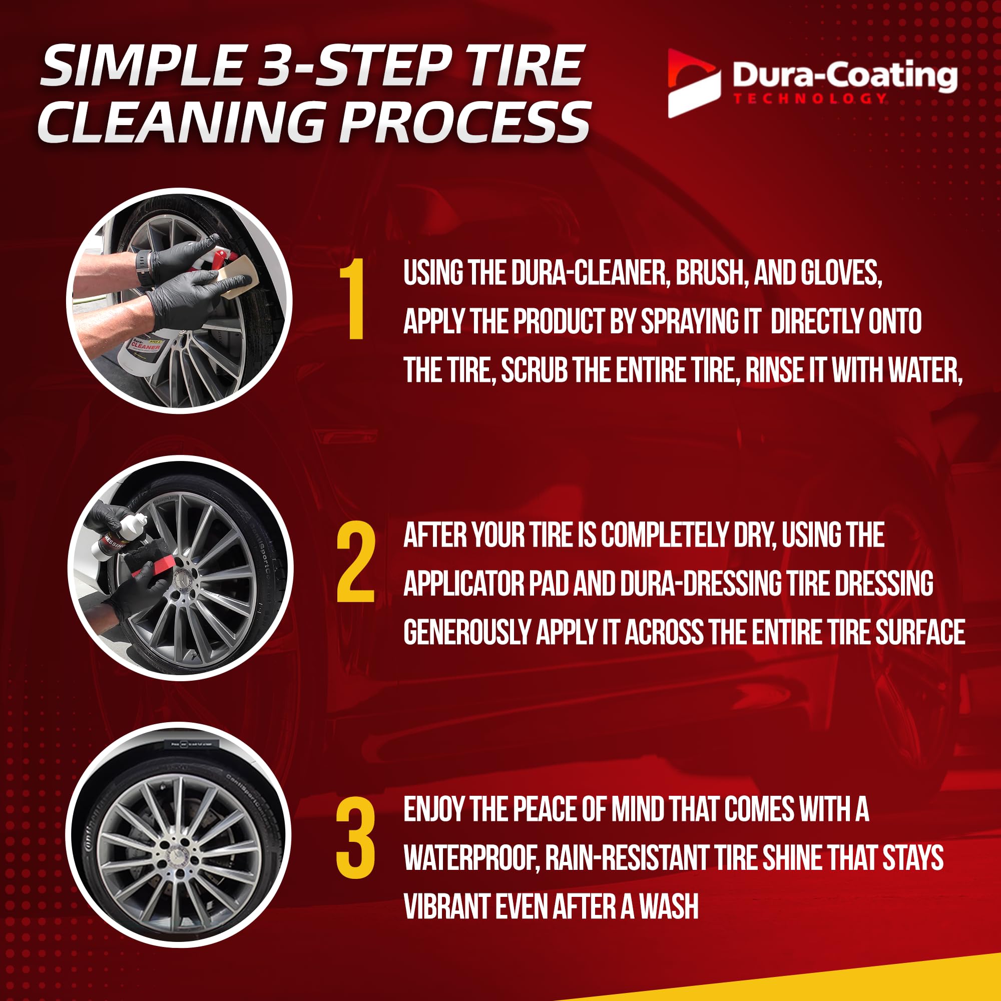 DURA-COATING TECHNOLOGY Dura-Dressing Total Tire Kit - Tire Dressing & Cleaning Kit for Single Car - Made in USA