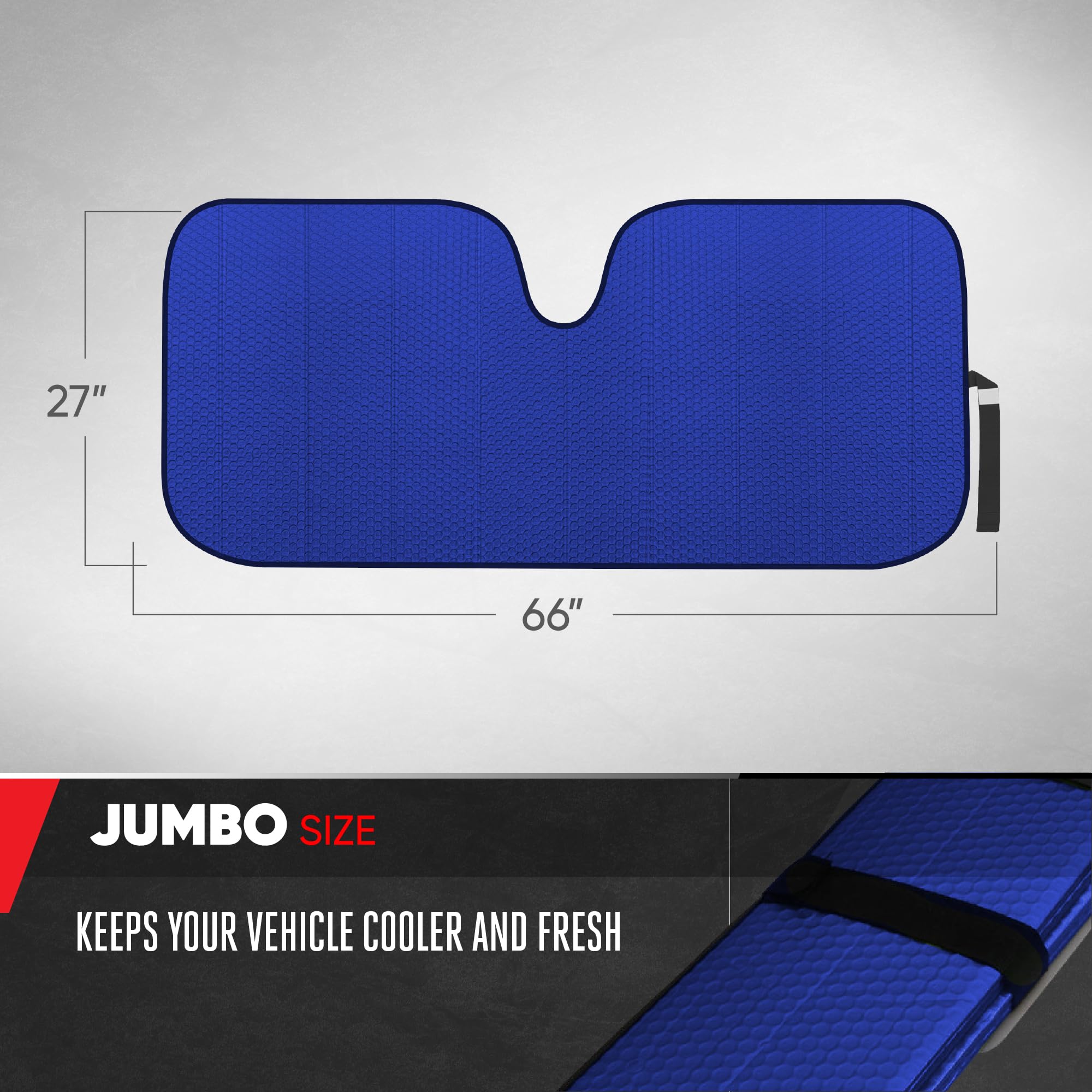 Motor Trend Blue Accordion Folding Car Windshield Sun Shade - Blackout Sun Visor For Car Windshield - Foldable Jumbo Sunshade An