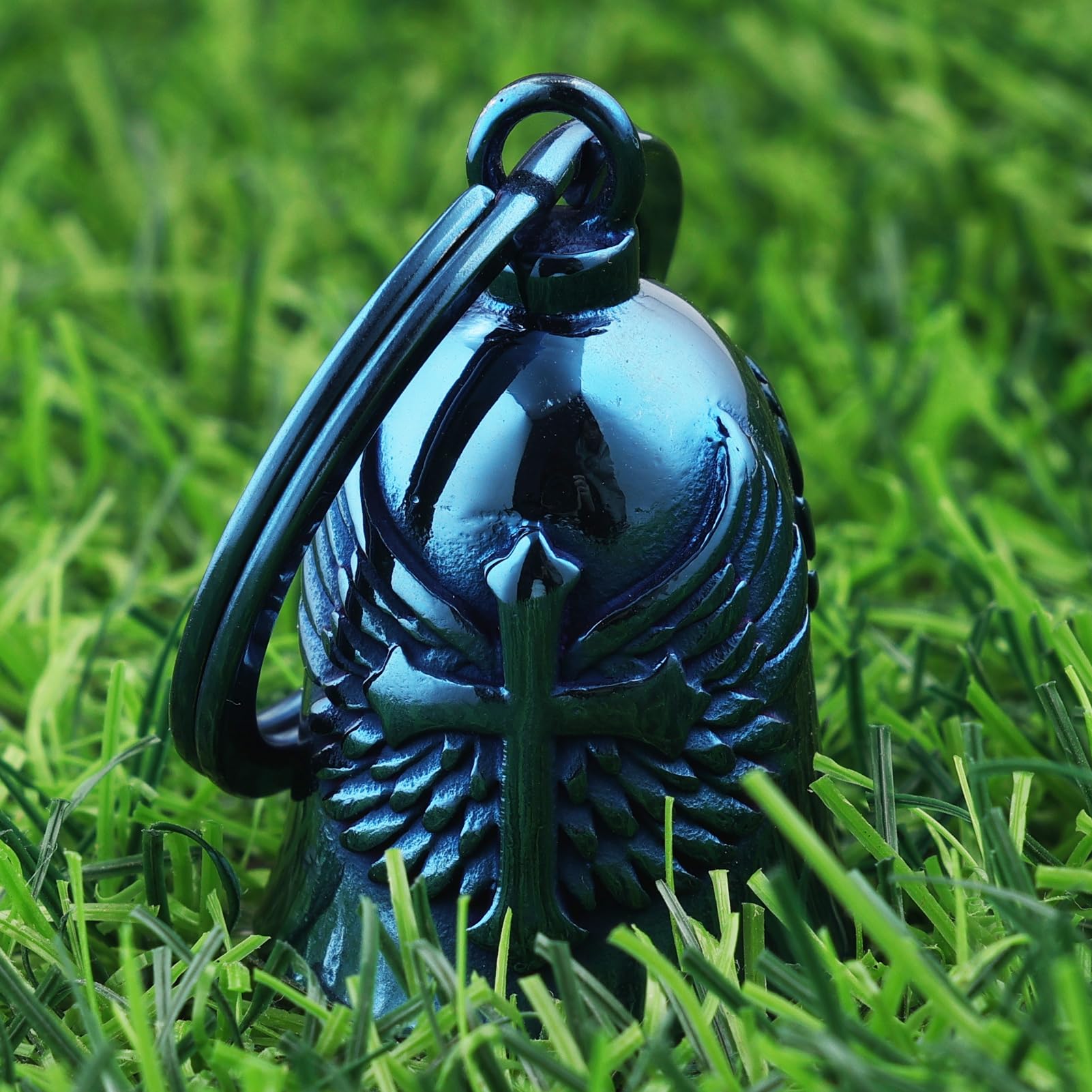 AilRabbit Motorcycle Cross Bell Key Chain - Large Blue Stainless Steel & Titanium Steel, Model 768472182753