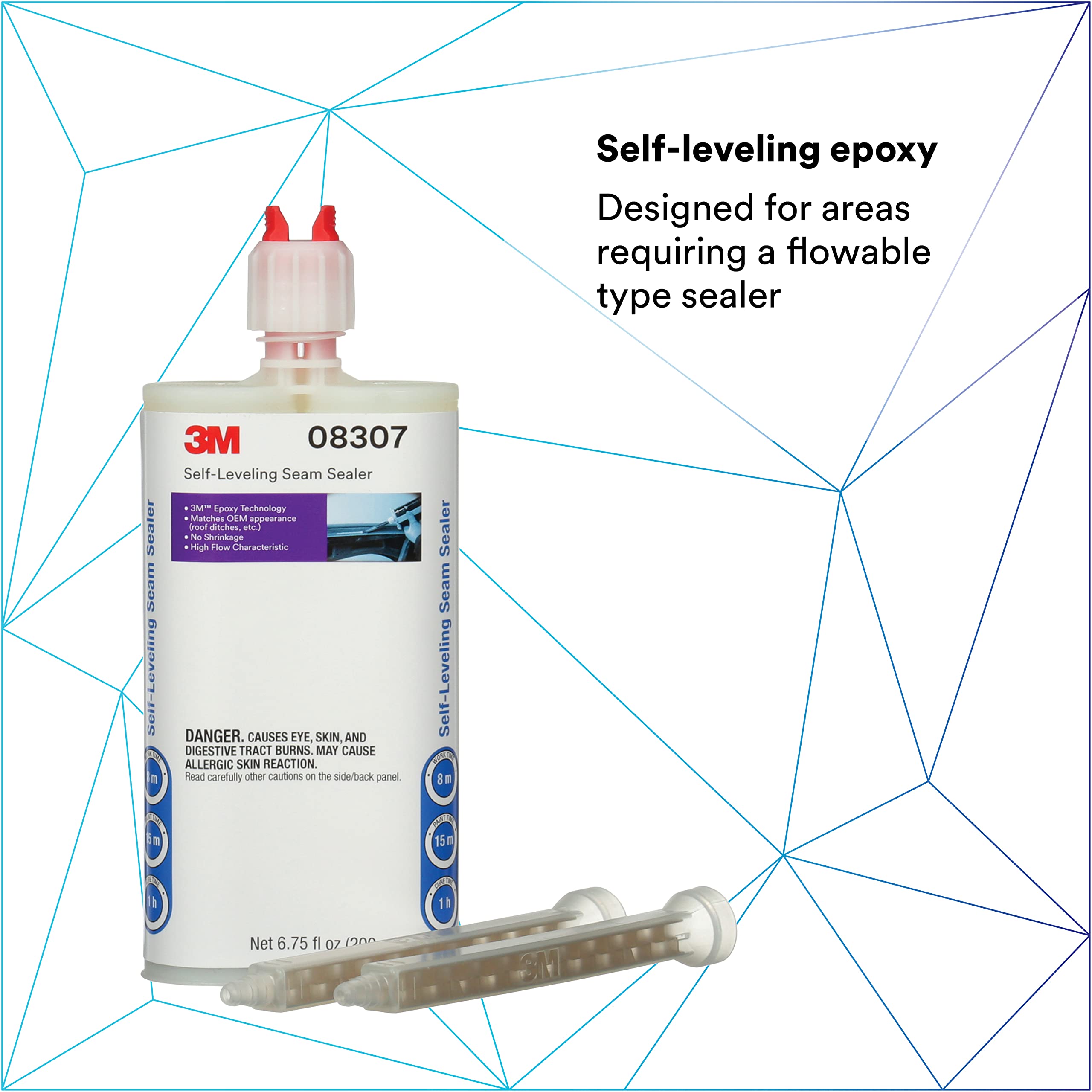 3M Self-Leveling Seam Sealer, Quick-Curing Epoxy, 200 mL, Clear, Model 08307
