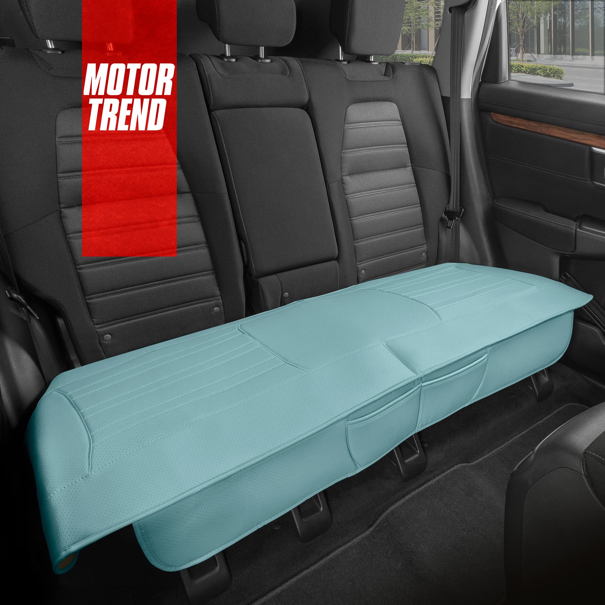 Motor Trend Seat Cover for Cars Trucks SUV, Faux Leather Rear Bench Mint Padded Car Seat Cover with Storage Pockets, Premium Int