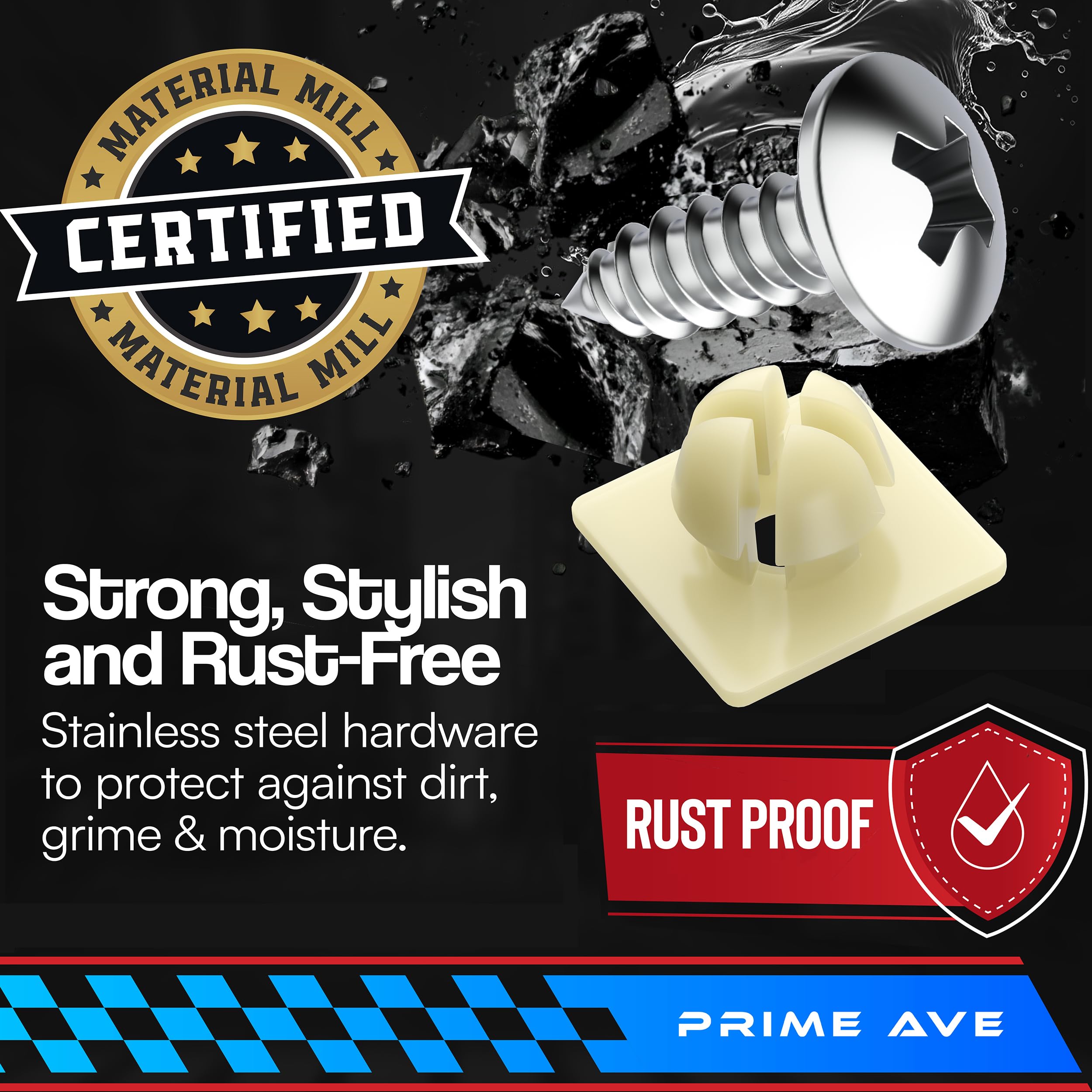 Prime Ave Stainless Steel Screws With Nylon Inserts For Securing License Plates, Frames & Covers 4755299 3907444 A11719 (Set Of