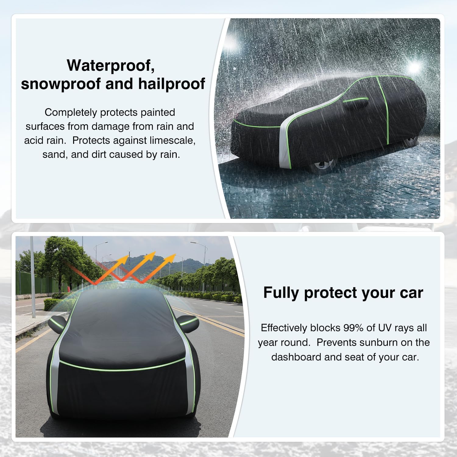 CARTIST 420D Car Cover for Toyota RAV4 1994-2025, Waterproof Oxford, Black/Silver, with Zipper & Reflective Strips