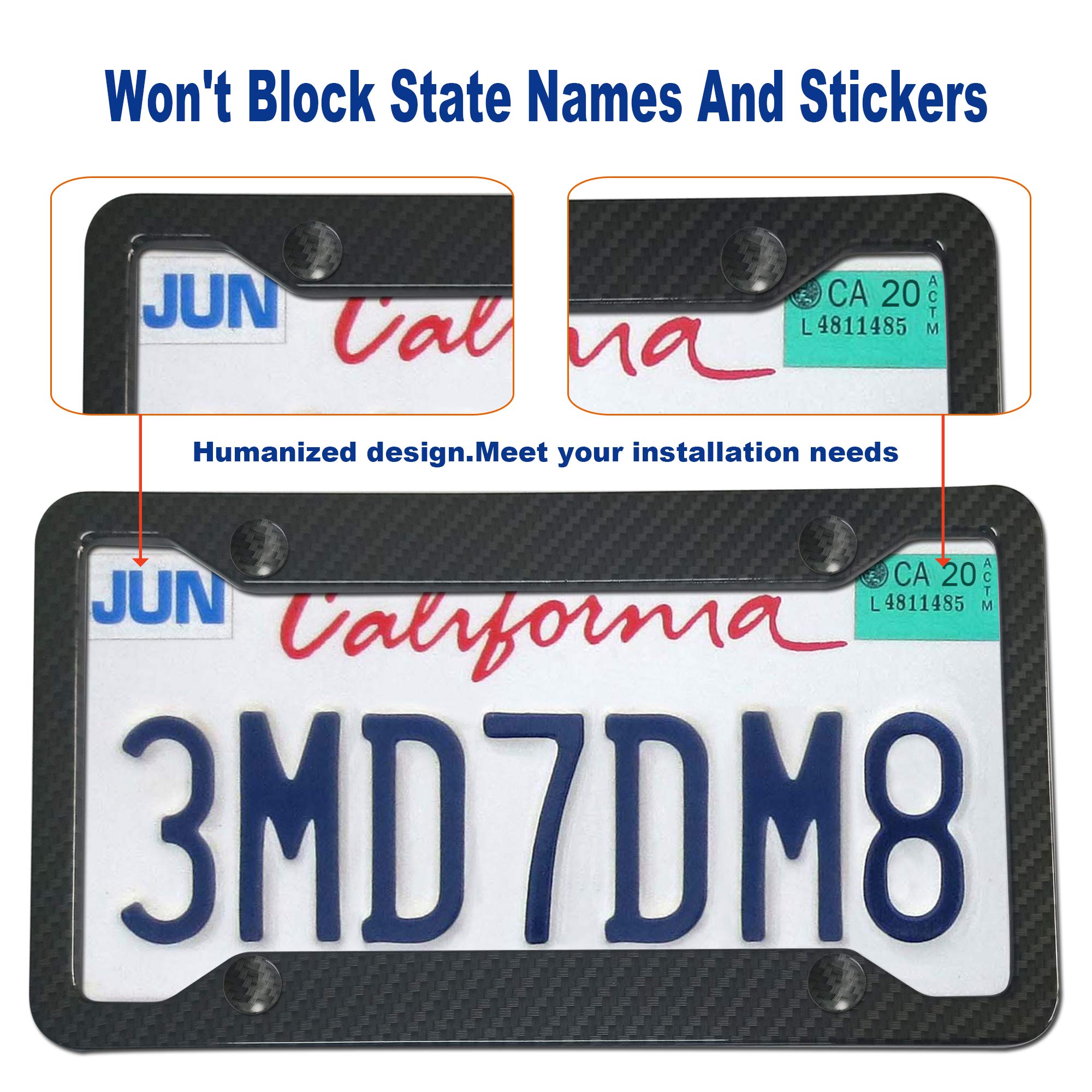 Bggtmo Carbon Fiber License Plate Frames- 2 Pack Black Aluminum Printed Carbon Patterns Car Tag Cover For Front & Rear, 4 Hole H