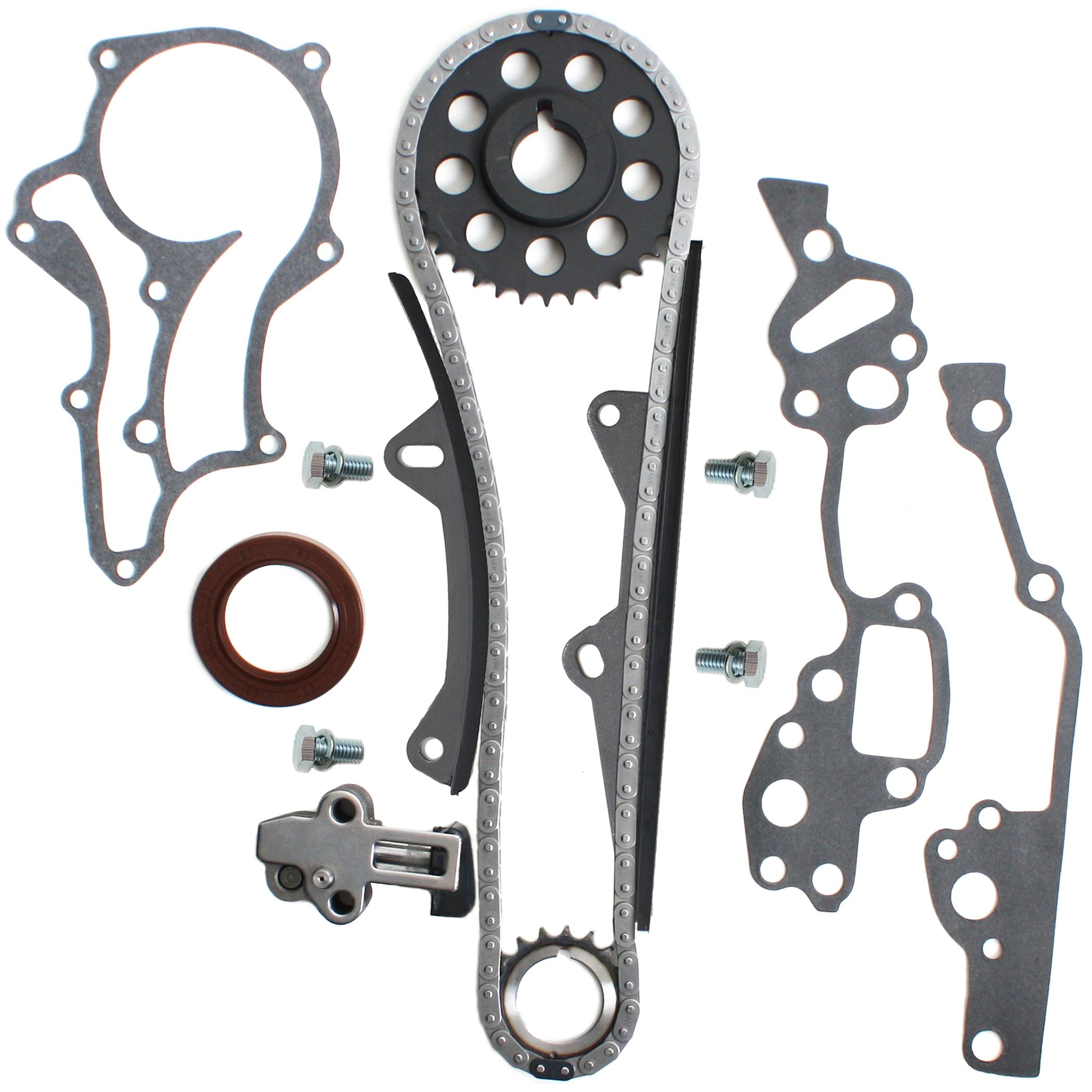 CNS Timing Chain Kit (2 Heavy Duty Metal Guide Rails & Bolts), Water Pump, & Oil Pump Compatible with Toyota 2.4L Pickup 22RE 22