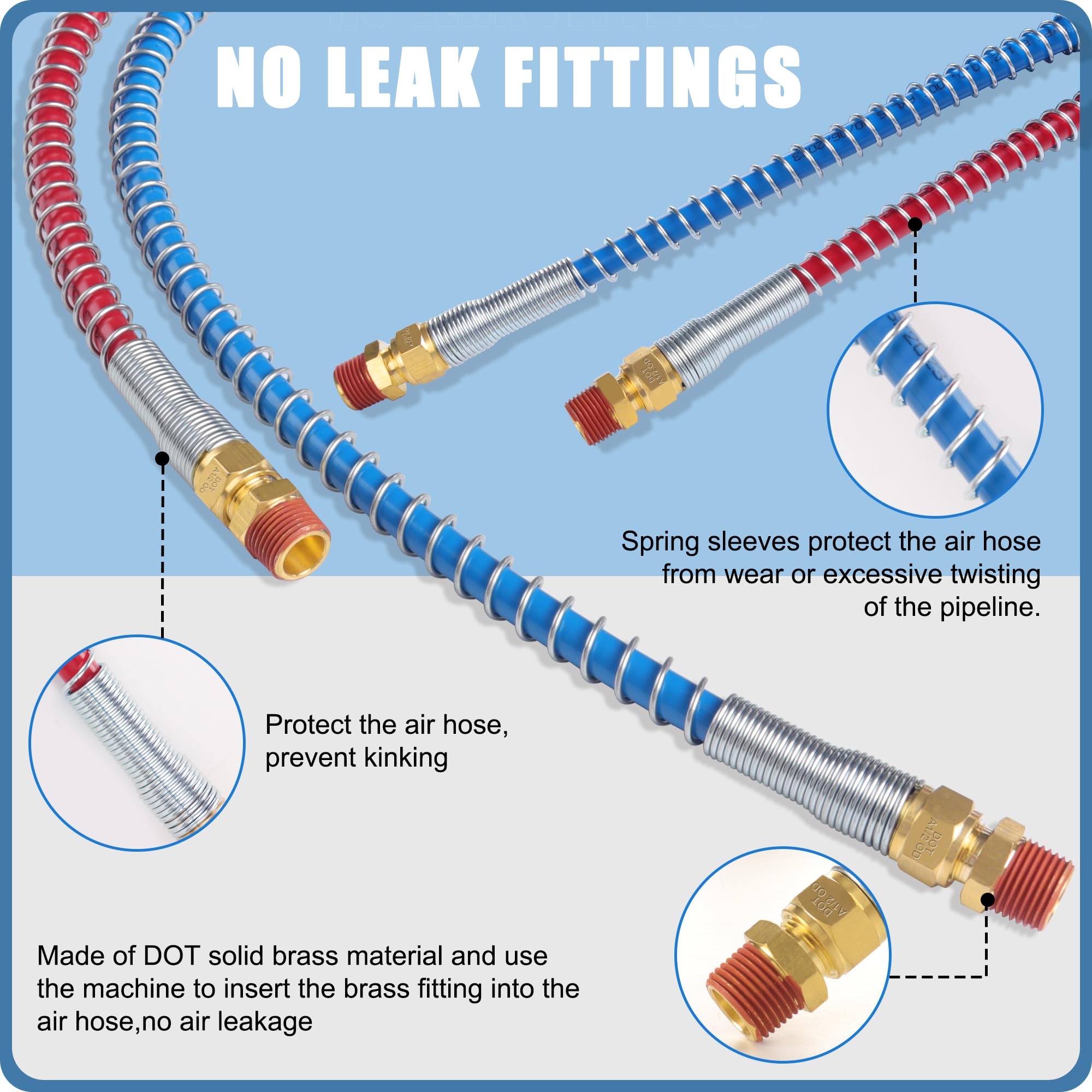 Ailbiuko Semi Truck Air Brake Line Hose Coil Assembly Coiled Set Airline Kit Blue Red Pigtail Air Hose For Tractor Trailer,1/2''