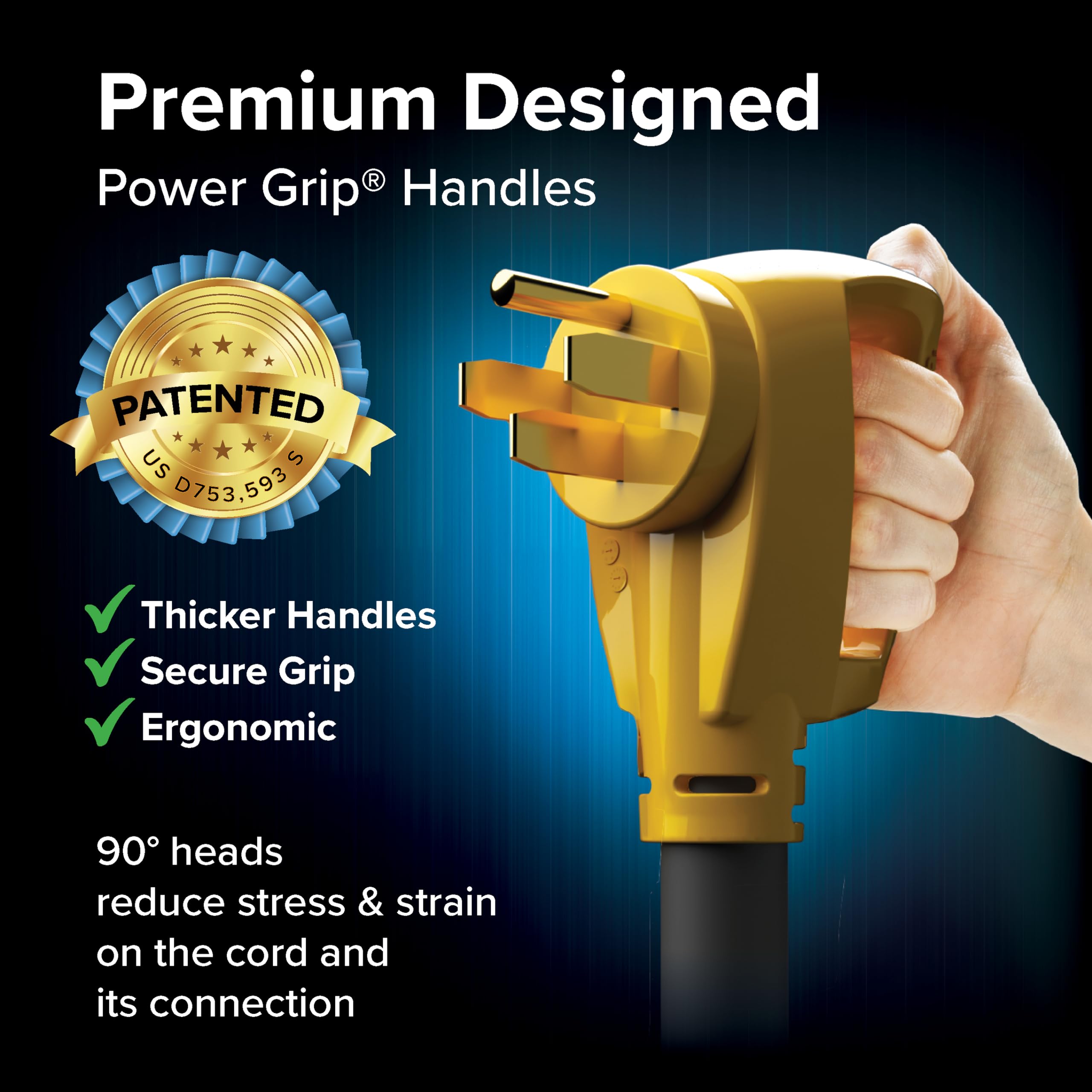 Camco Power Grip 15-Ft 50 Amp Rv Extension Cord - Rated For 125/250 V/12,500 W - Features Copper 6/3 + 8/1-Gauge Wires For Super