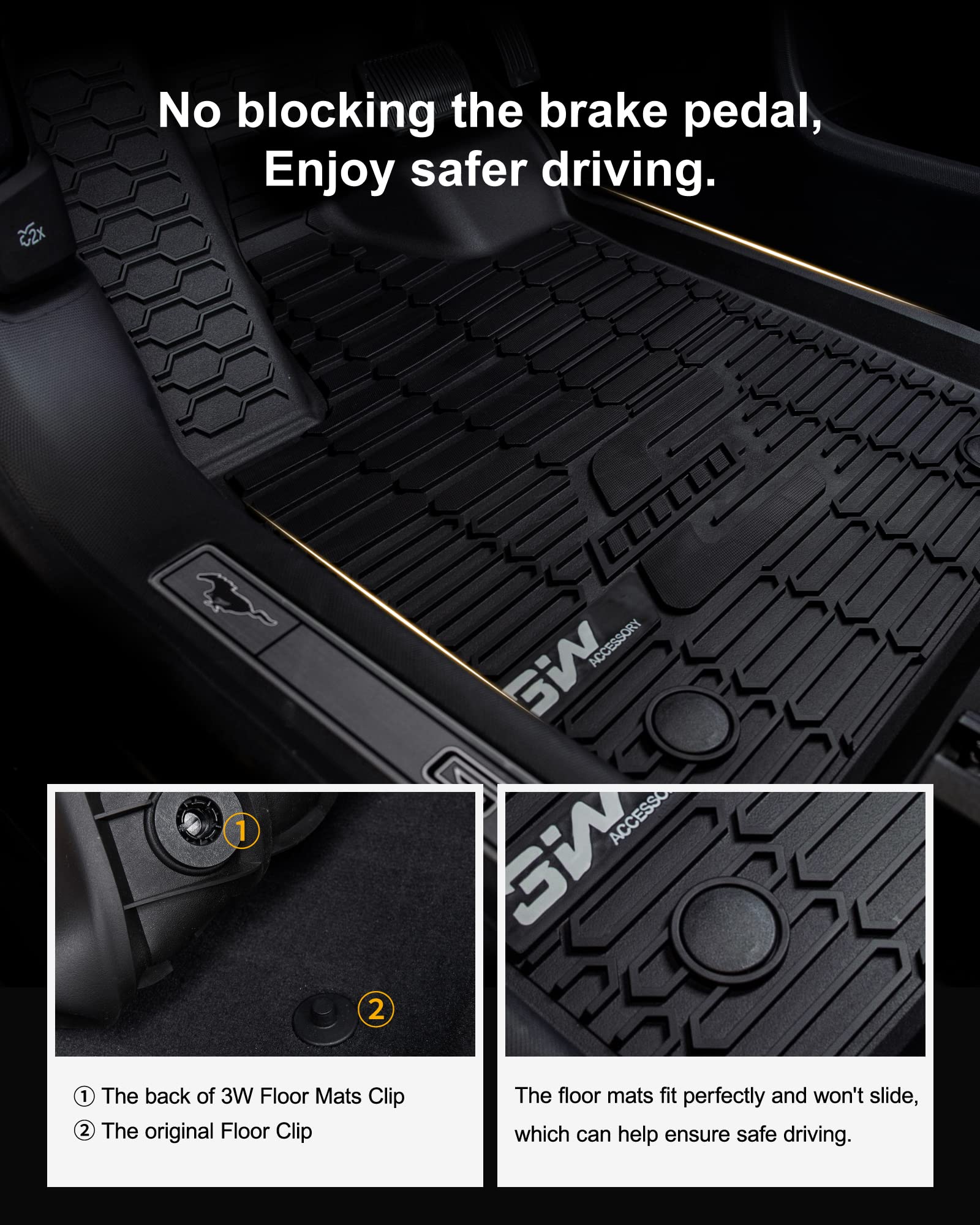 3W Ford Mustang Mach E Floor Mats Fit For 2021 2022 2023 2024 2025 Tpe All Weather Car Accessories Custom Fit Floor Liner 1St An