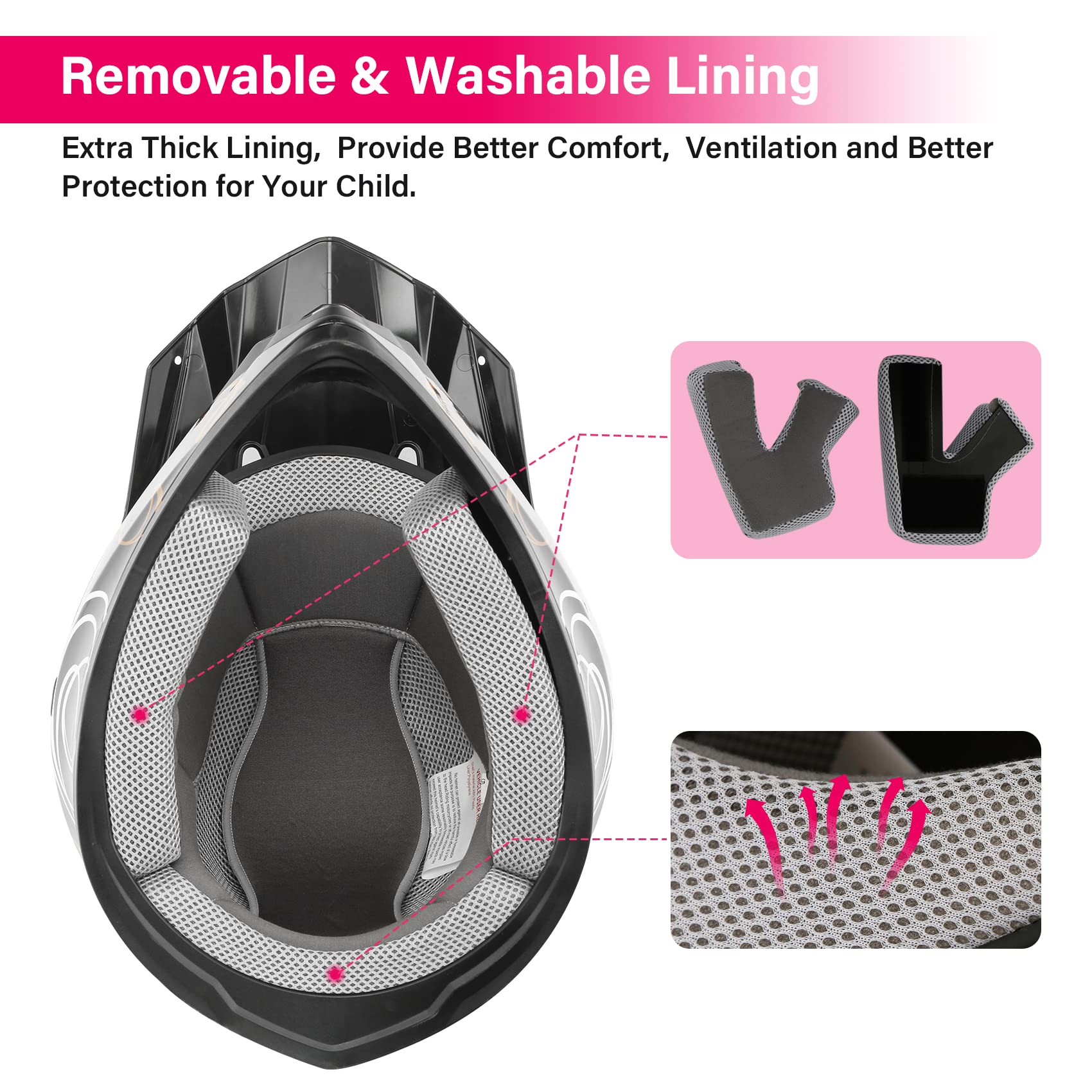 Tcmt Dot Youth & Kids Motocross Offroad Street Helmet Pink Butterfly Motorcycle Youth Helmet Dirt Bike Motocross Atv Helmet+Goggles+Gloves M